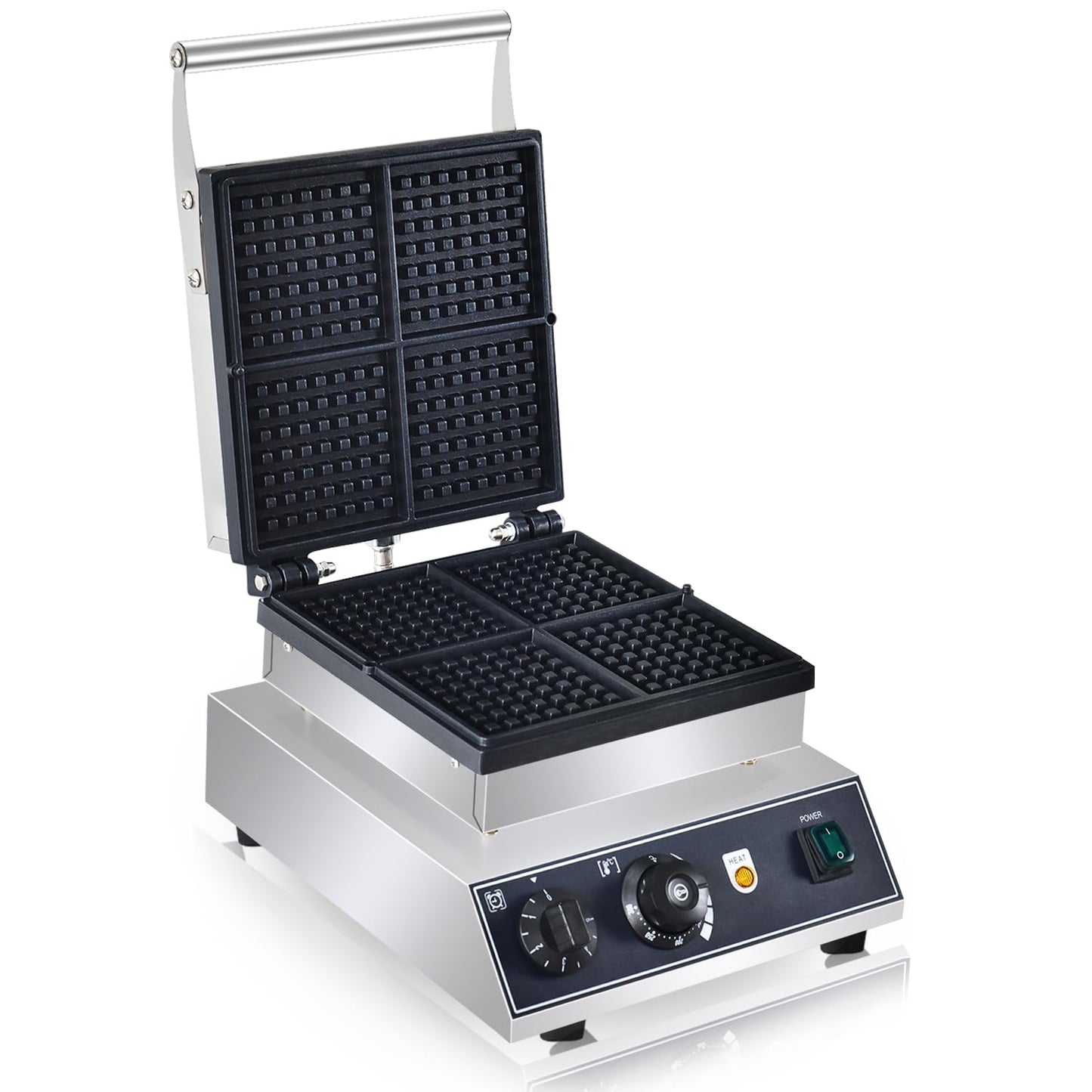 110V Commercial Square Waffle Maker ，4pcs Nonstick Electric Waffle Maker 1800W Electric Stainless Steel Belgian Waffle Machine with Temperature&Time Control for Snack Bar Home Bakeries