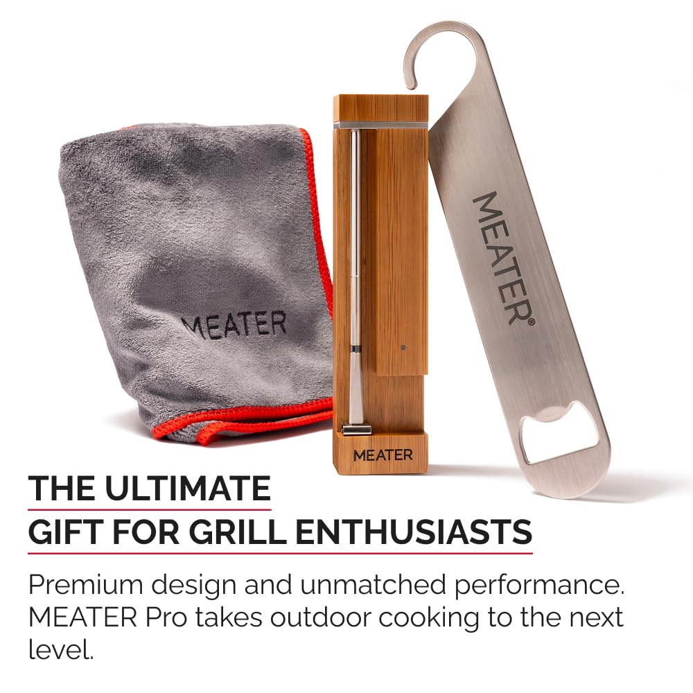 MEATER Pro Bundle: Smart Wireless Meat Thermometer with Built-in WiFi | Kitchen Towel & Bar Blade Opener | Long Range for Grilling, Smoking, Roasting & BBQ | Limited Edition Brown Sugar Color