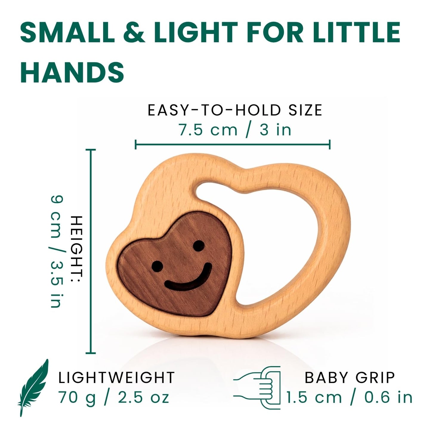 Wooden Baby Rattle & Teething Ring Heart | Natural Montessori Teething Toy Babies 0-3 3-6 6-12 Months | Non-Toxic Organic Hardwood Teether | Safe Sensory Toy Boys Girls | Baby Gift