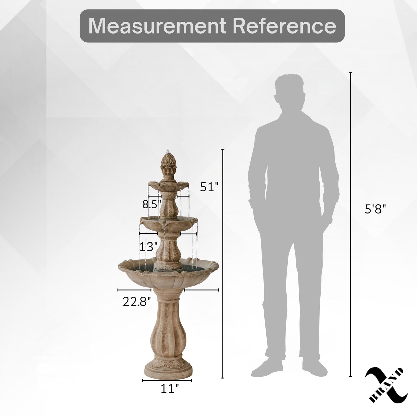 XBrand 51" 3-Tier Outdoor Waterfall Fountain, Weather-Resistant Resin Freestanding Water Feature with Pump, Beige