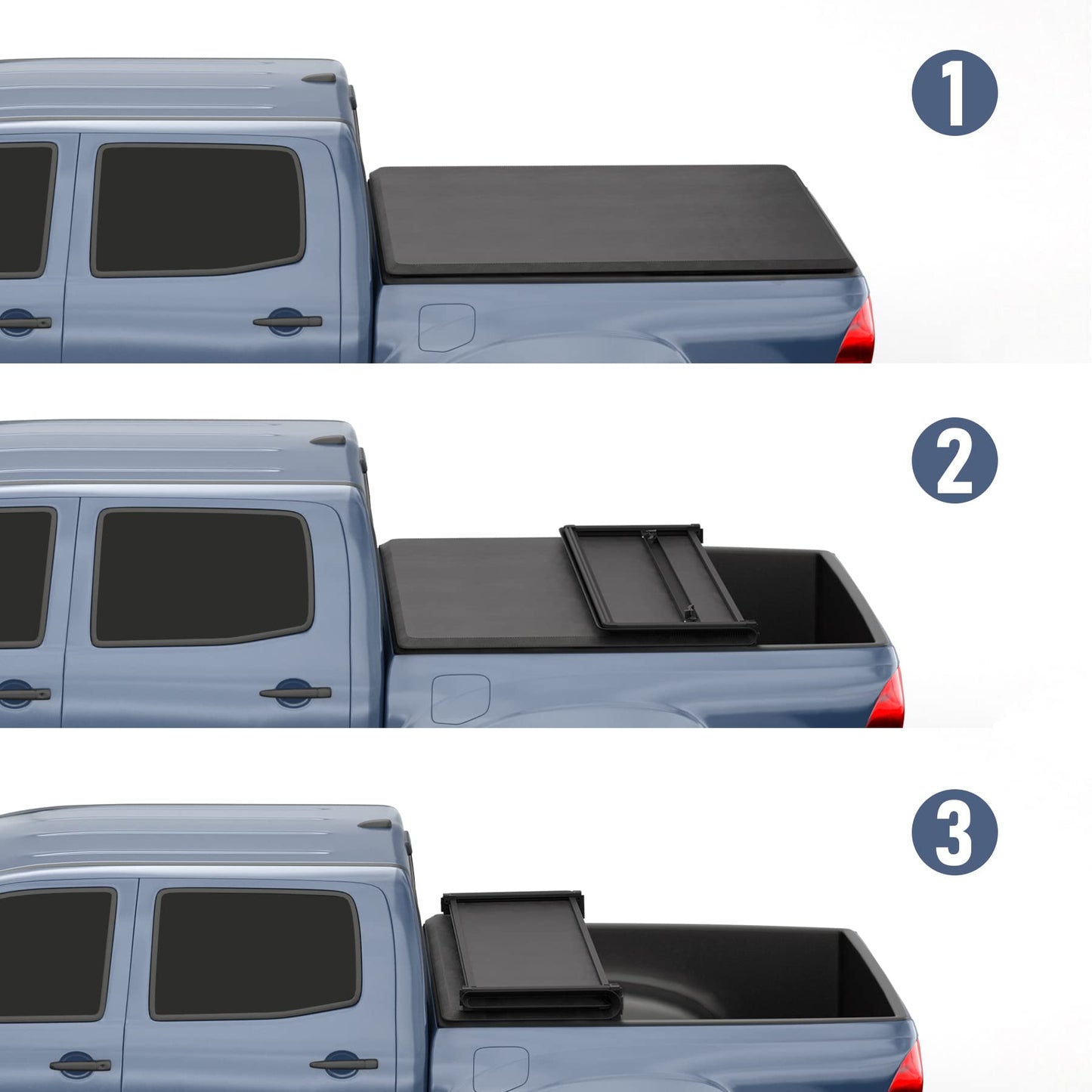 CARMOCAR Soft Tri-Fold Truck Bed Tonneau Cover for 2016-2025 Replacement for Toyota Tacoma Bed Cover 5ft,Truck Accessories with Led Light