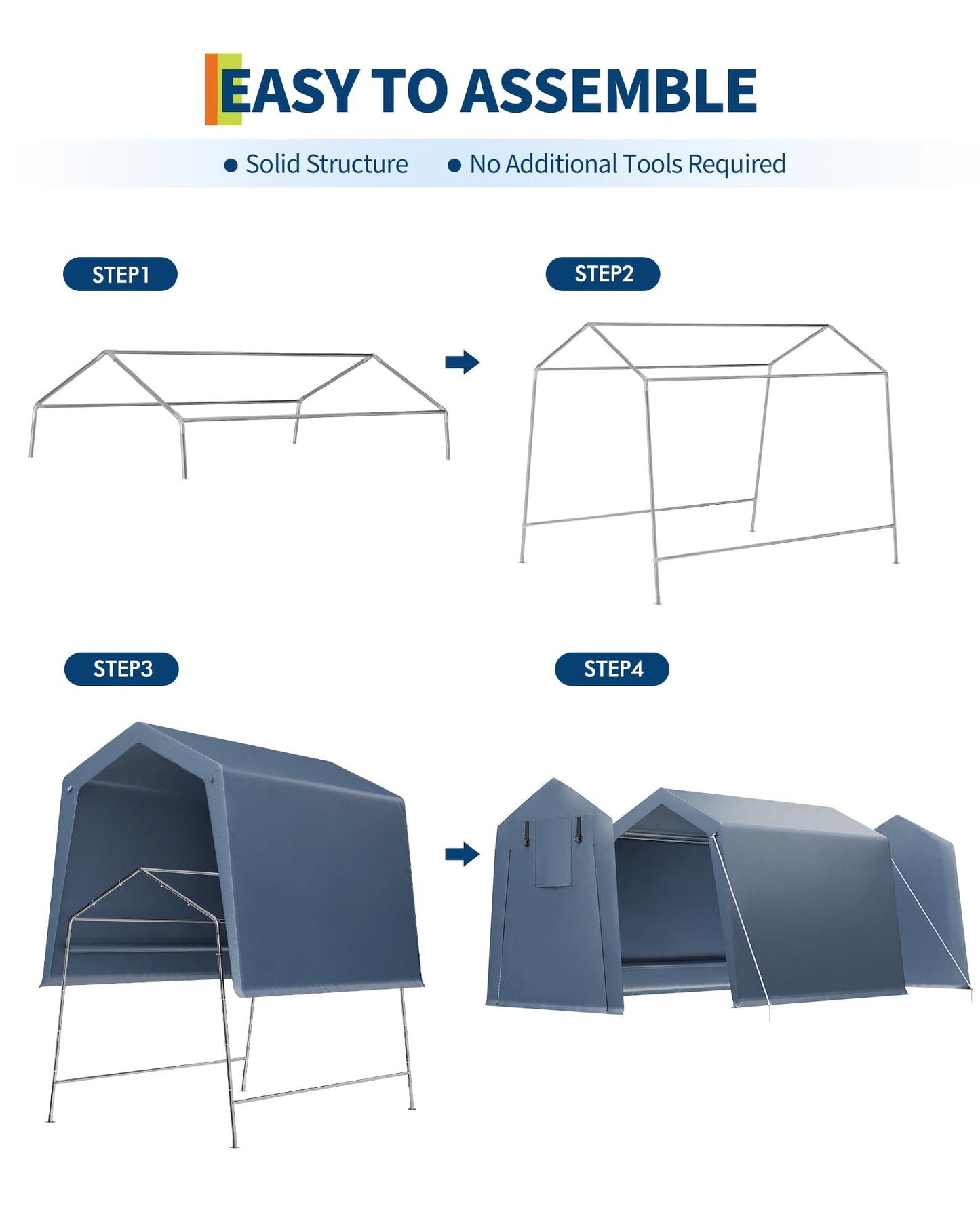 OUTLANE 6x6FT Heavy Duty Carport with Roll-Up Windows, Portable Garage Canopy Shelter for Car, Boat, Truck, Motorcycle, All-Weather UV-Resistant Waterproof Tarp, Metal Frame