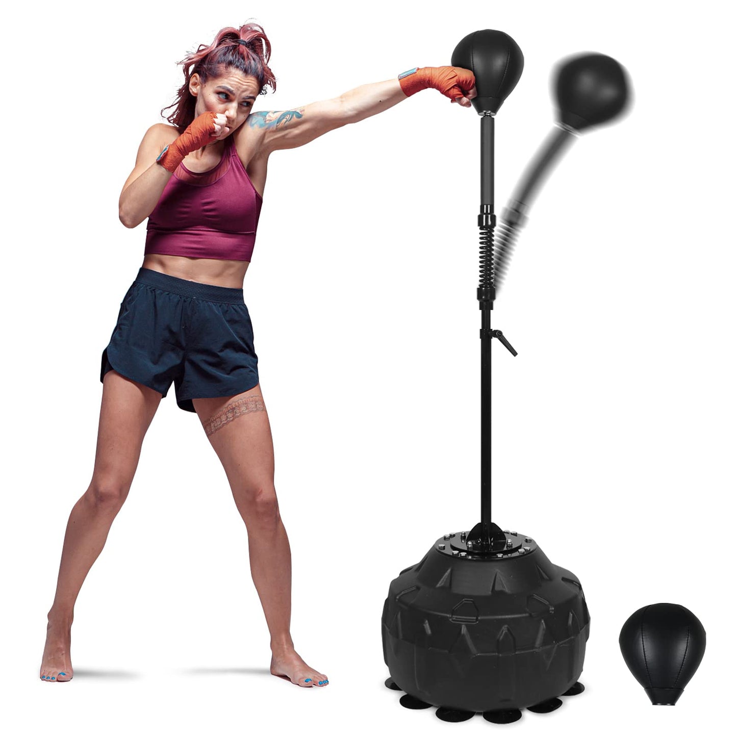 Reflex Speed Bag with 2Ball Thick Base Punching Bag Free Standing Boxing Bag with Adjustable Height & Reinforced Spring Strong Durable Relief Stress Ball for Boxer Fitness Person