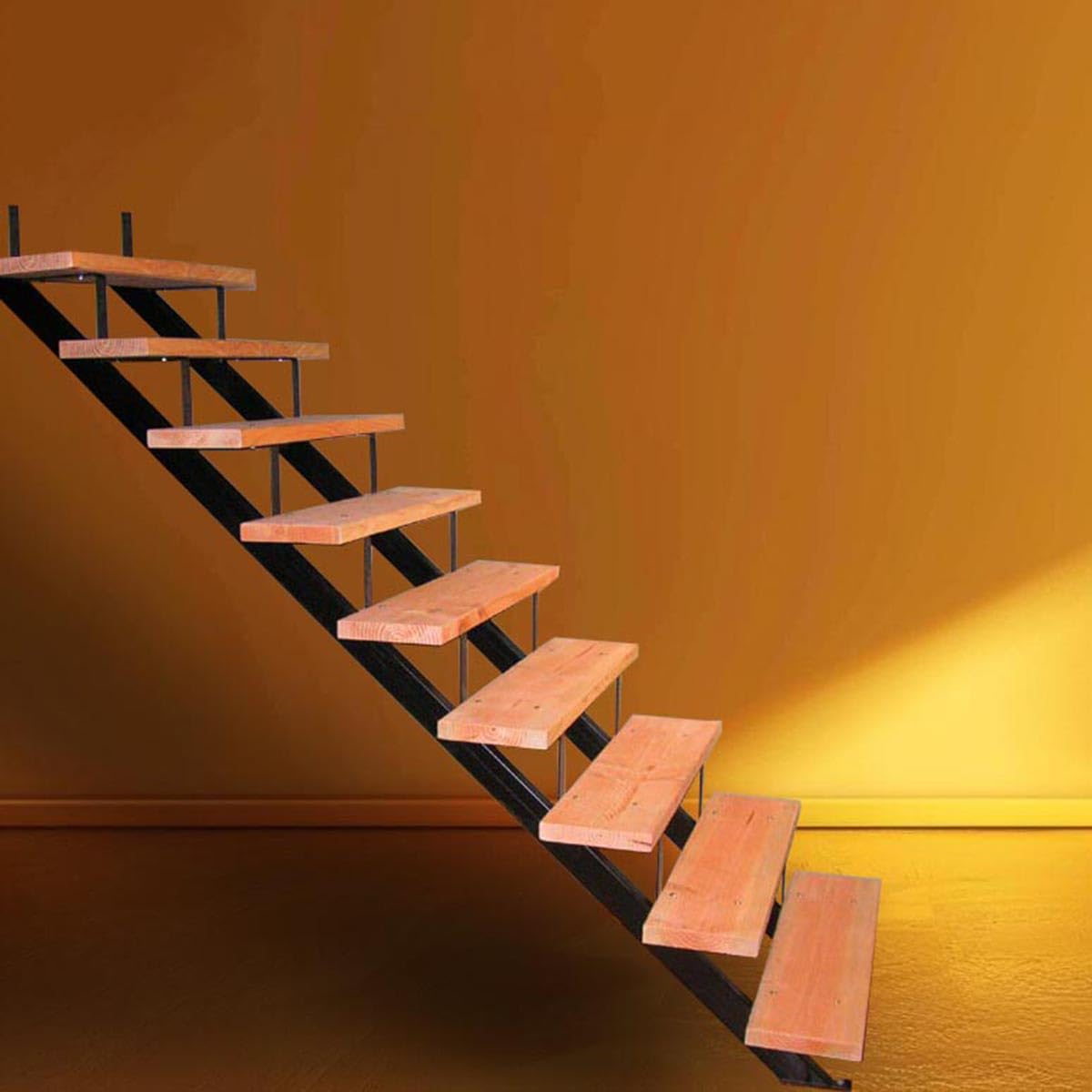 2 Packs Black Metal Stair Step Stringers, 9-Step for Deck Height 72 Inches Stair Stringer for Outdoor Wooden Tread