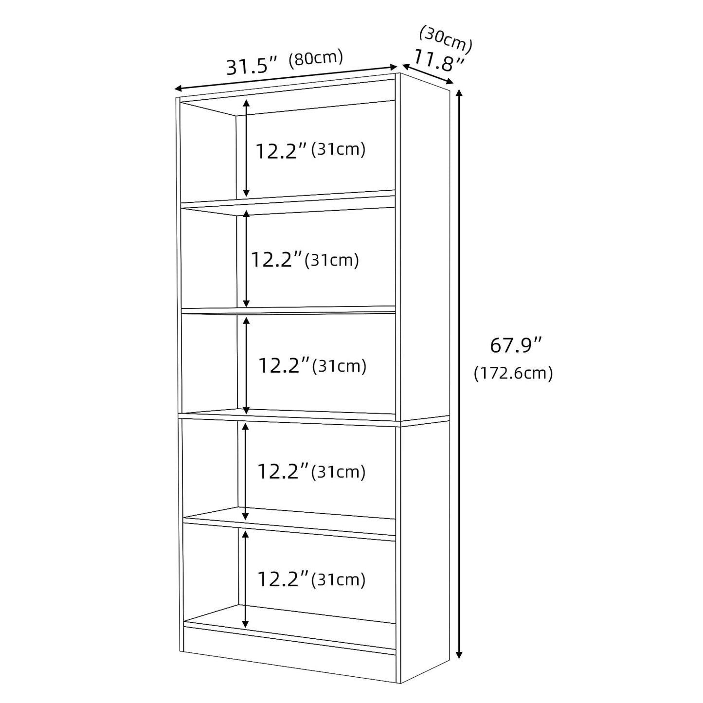 LZ-DONGMAN Wood Bookcase 5-Shelf Freestanding Display Shelf Organizer Wooden Bookshelf for Home Office School (Grey 11.8" D x 31.5" W x 67.9" H)