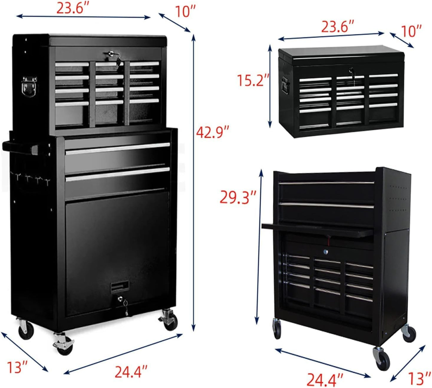 8-Drawer High Capacity Rolling Tool Box with Wheels,Rolling Tool Chest with Drawer,Tool Box on 4 Wheels with Lock, Tool Storage Cabinet Removable Portable Box for Garage Warehouse (Black)