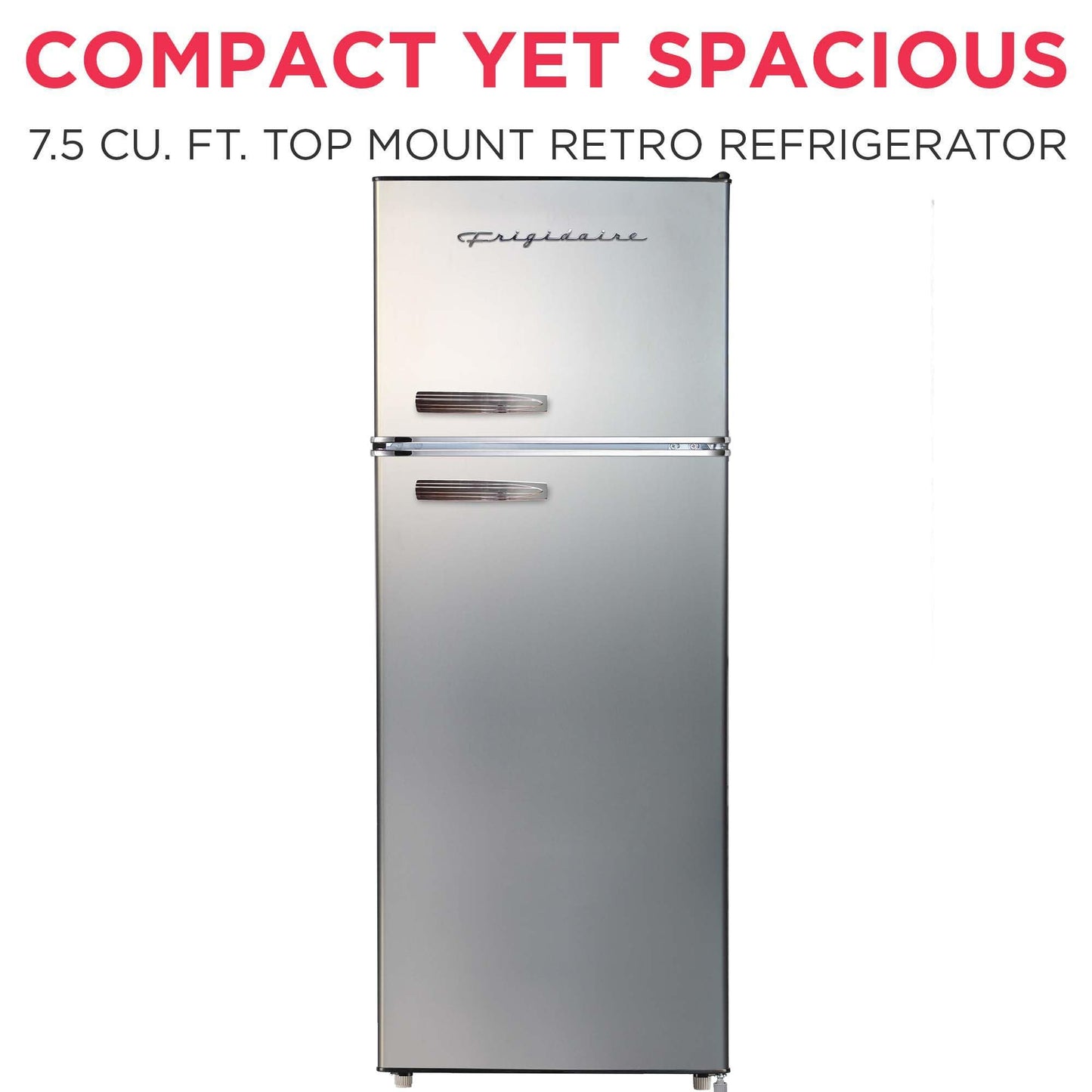 Frigidaire EFR753, 2 Door Apartment Size Refrigerator with Freezer, Retro Chrome Handle, 7.5 cu ft, Platinum Series, Stainless Steel, 7.5