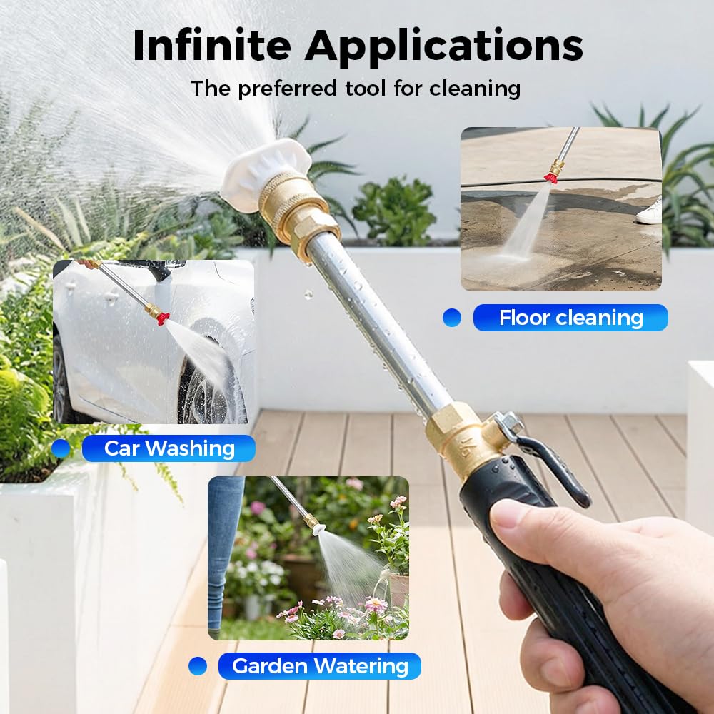 Jet Nozzle Power Washer for Garden Hose with 3 high-pressure nozzles, 2026 New Pressure Washer, Turn Any Hose Into a High Pressure Water Jet for Patio Garden Outdoor Cleaning (Black)