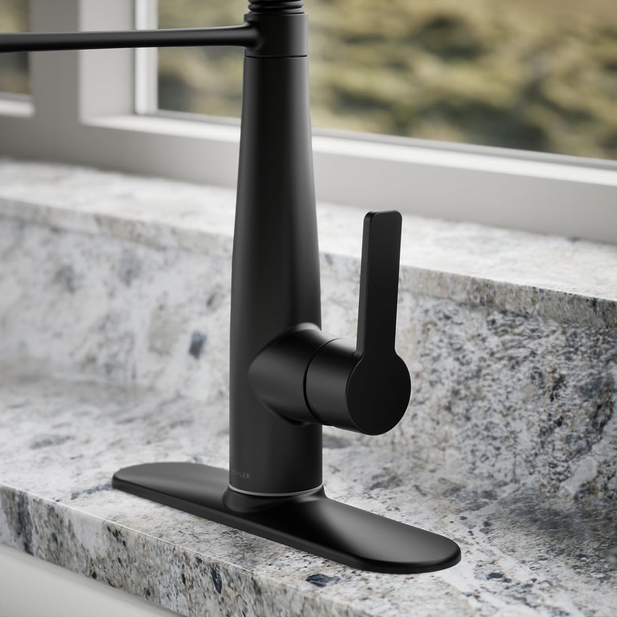 KOHLER K-REC22745-SD-BL Semi-Professional Kitchen Sink Faucets with Soap Dispenser, Commercial Kitchen Faucets with Pull Down Sprayer, Matte Black