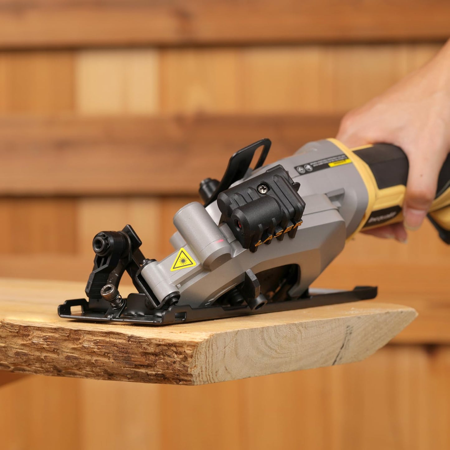 Inequalit 4-1/2 Inch Mini Circular Saw, 3400 RPM Cordless Circular Saw with Laser Guide, Rip Guides, 2 Blades (24T Wood + 60T Metal), Max Cutting Depth 1-11/16" (90°), 1-1/8" (45°)"