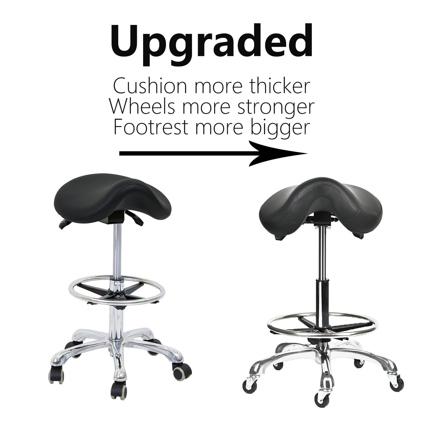 Cadiario Saddle Tilting Stool Rolling Chair with Thicker Seat Swivel Ergonomic Height Adjustable Footrest Wheels for Beauty Spa Salon Dental Medical Clinic Kitchen Home Office Shop Bar Black