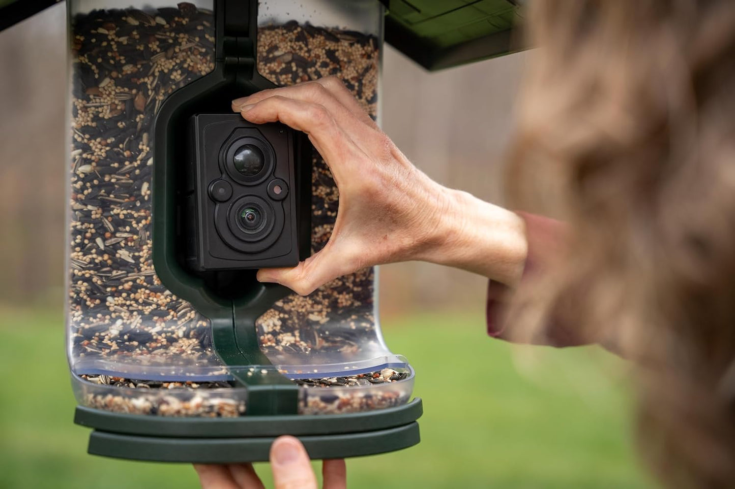 Feathersnap Smart Bird Feeder with AI Identification & HD Camera – Solar-Powered Wi-Fi Feeder Sends Photos & Videos to Your Phone – Includes Pole Mount, Bird Seed, 32GB SD Card, & Cleaning Cloth