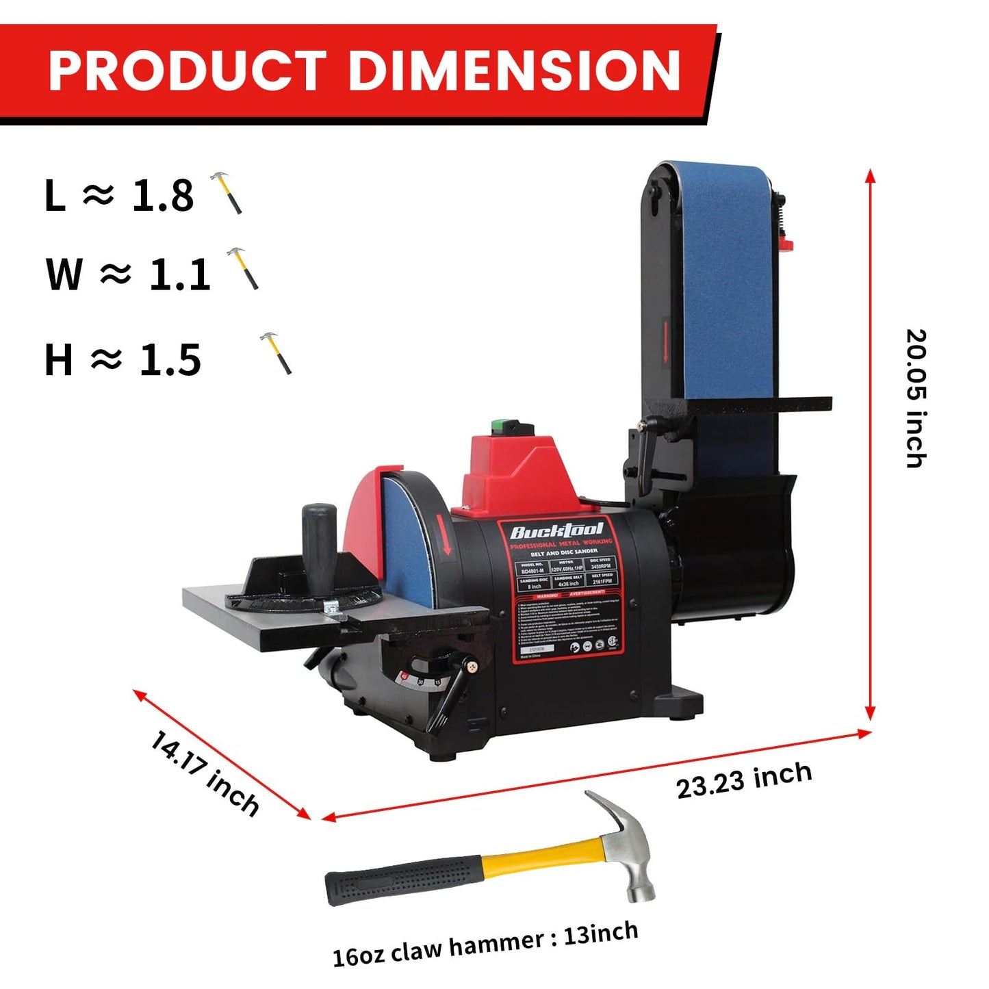 BUCKTOOL Pro 1HP Bench Belt Sander for Metal Working, 4 x 36 in Belt and 8 in Disc Sander with 1HP Direct-drive Motor, Benchtop for Metalworking, BD4801-M