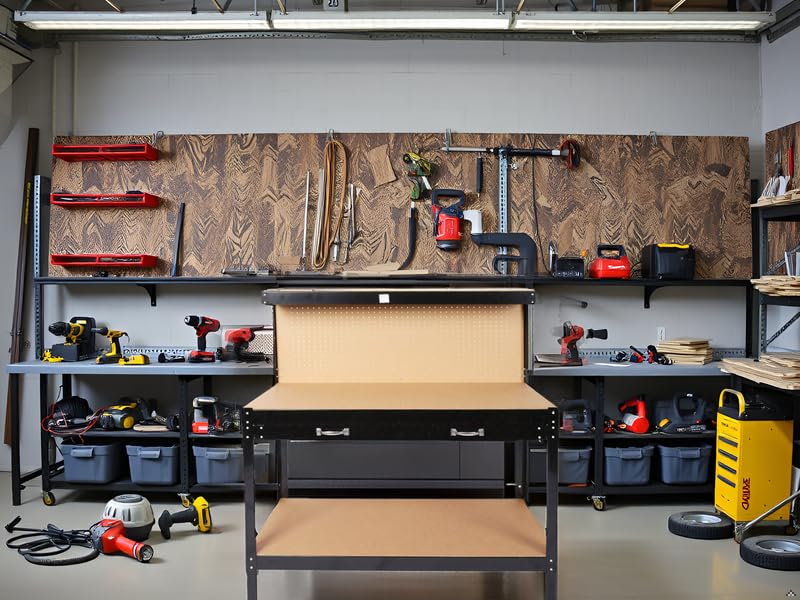 63" Heavy-Duty Steel Workbench with Drawer & Pegboard, Tool Storage Table for Garage, Workshop, and DIY Projects