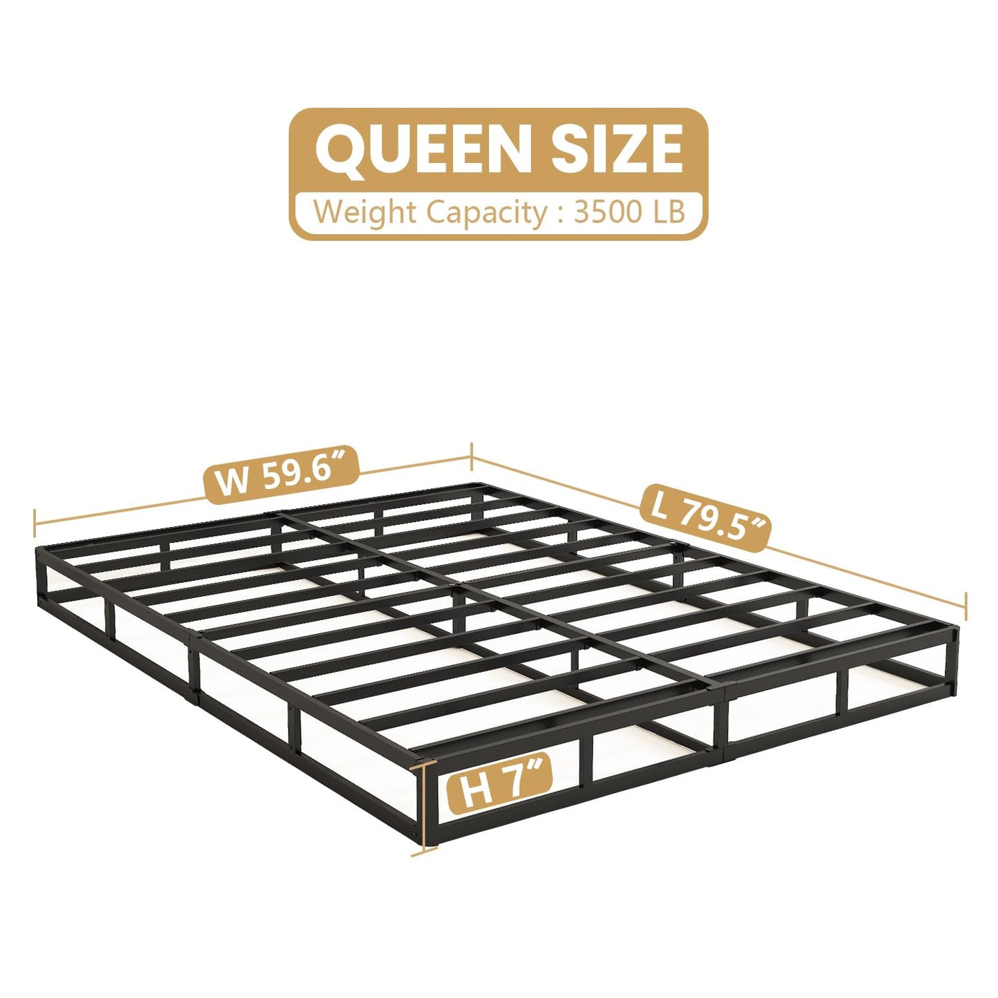 NHODIR 7 Inch Queen Box Spring-Heavy Duty 3000LBS Metal Bed Foundation, Noise-Free & Tool-Free Easy Assembly,Mattress Support Base for Queen Size Bed