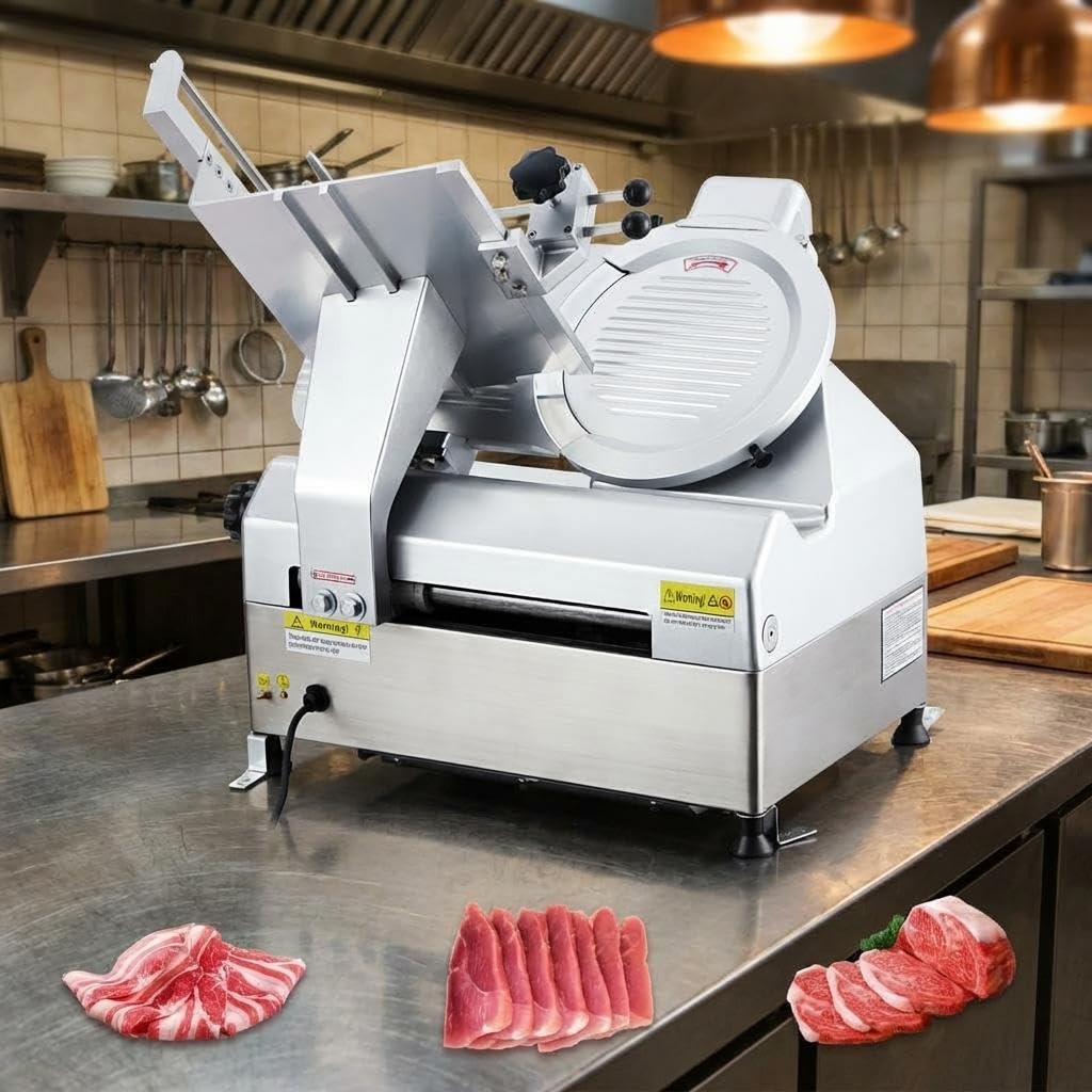 Commercial Meat Slicer, Electric Deli Slicing Machine,Electric Deli Slicing Machine with 12" Blade,Adjustable Thickness 0-15Mm, Low Noise Food Cutter for Restaurant and Home