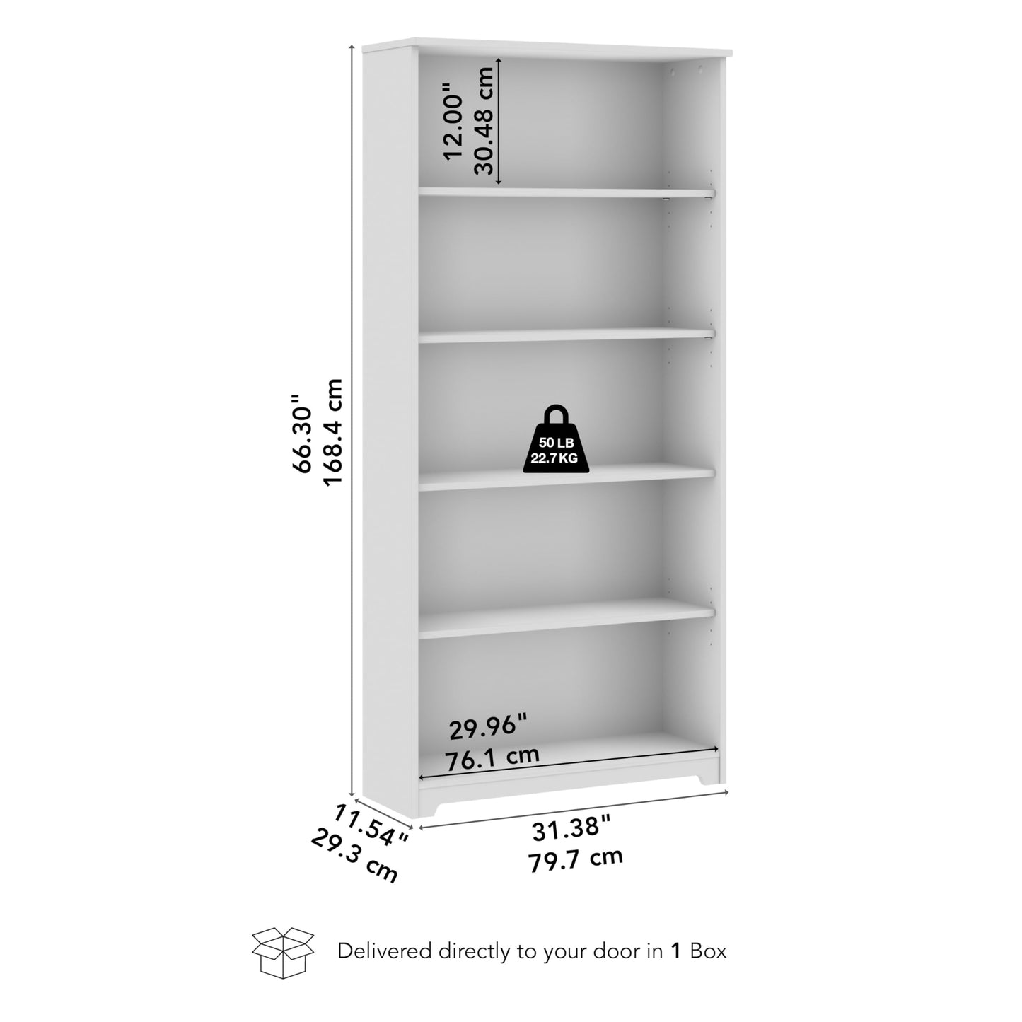 Bush Home Tall 5 Shelf Bookcase, Large Open Bookshelf, Sturdy Display Cabinet for Living Room or Home Office, Cabot Collection, Harvest Cherry