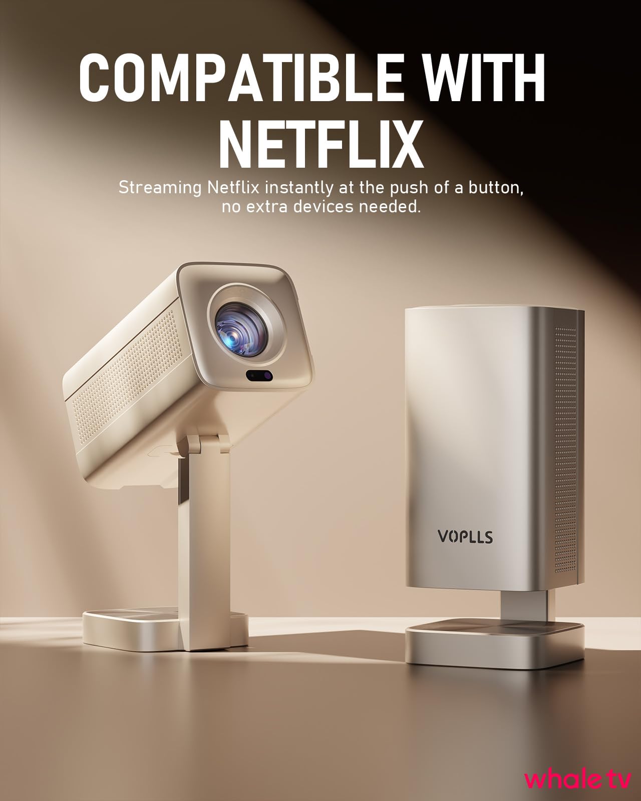 [Officially-Licensed APP & DoIby Audio] Smart Mini Projector with WiFi and Bluetooth, VOPLLS 2000ANSI Portable Outdoor Projector 4K Support with TOF Real-Time Focus, Native 1080P Home Movie Projector