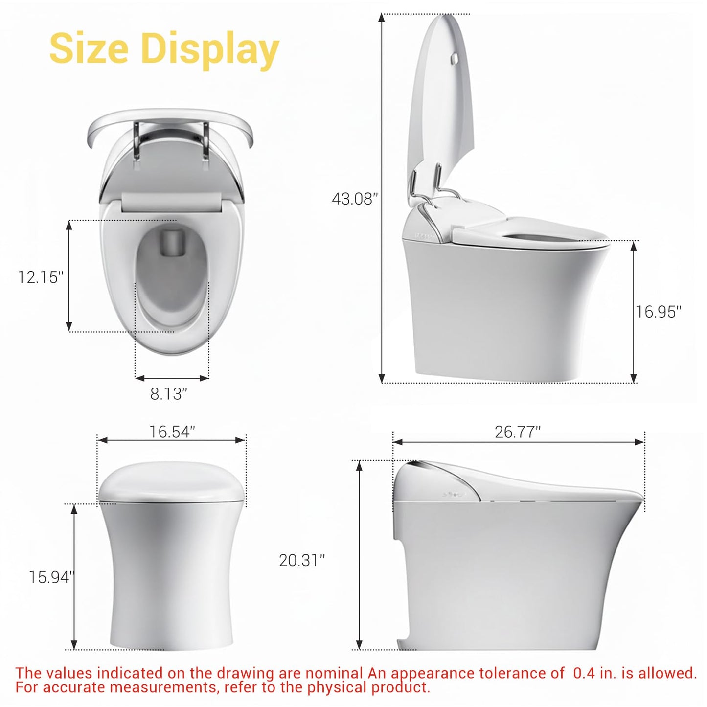 ELLAI Silver Strip Artistic Smart Toilet,Powerful Flush,Auto Open/Close,Comfort Height,Instant Warm Water&Dryer,Remote,Foot sensor,Auto flush,Heated seat,Deodorization,Low water pressure requirement