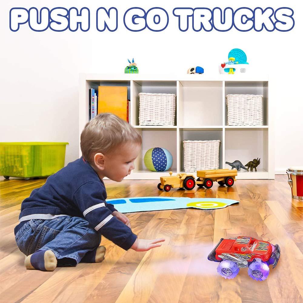 Light-Up Monster Truck Toys (2-Pack) – Push-&-Go Cars with Glowing Wheels – Birthday Gift for Toddlers, Boys & Girls Ages 3+ – Durable Friction-Powered Trucks – Batteries Included