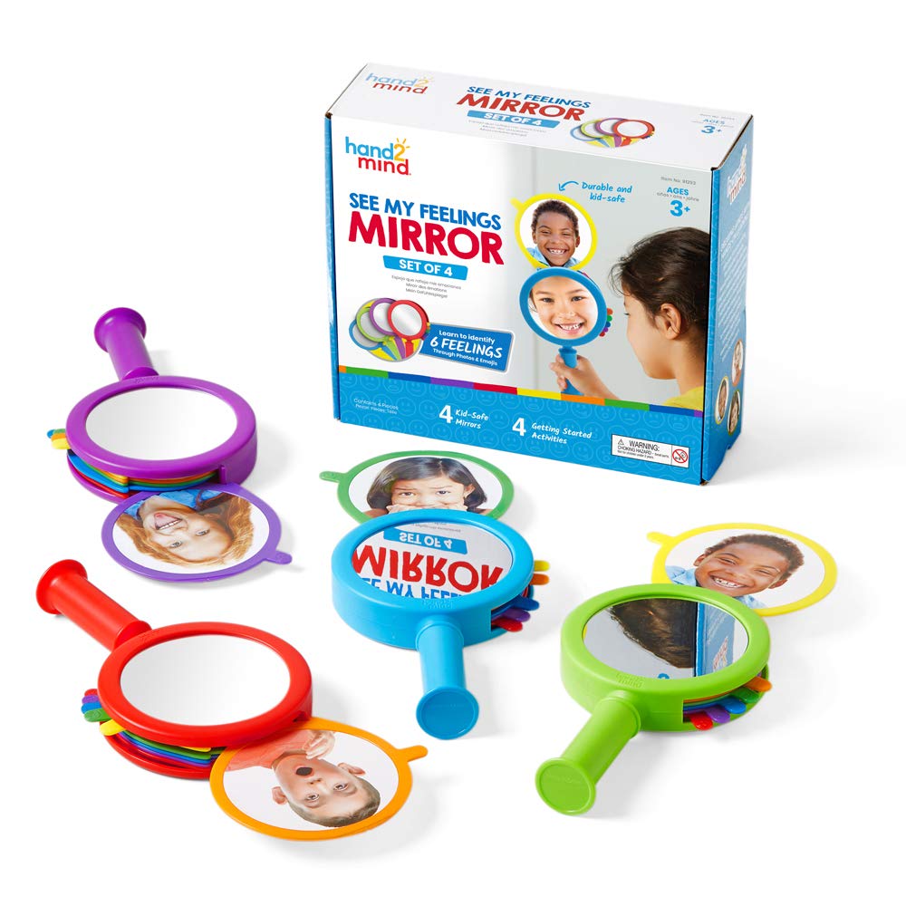 hand2mind See My Feelings Mirror, Play Therapy Toys, Mindfulness for Kids, Emotional Regulation Activities, Social Learning Supplies, Calm Down Corner Set, Set of 4