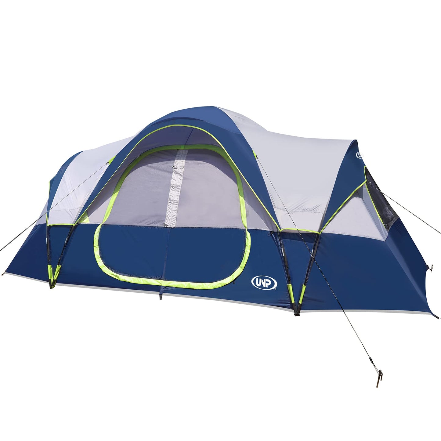 UNP Camping Tent 10-Person-Family Tents, Parties, Music Festival Tent, Big, Easy Up, 5 Large Mesh Windows, Double Layer, 2 Room, Waterproof, Weather Resistant, 18ft x 9ft x78in (Dark Blue)