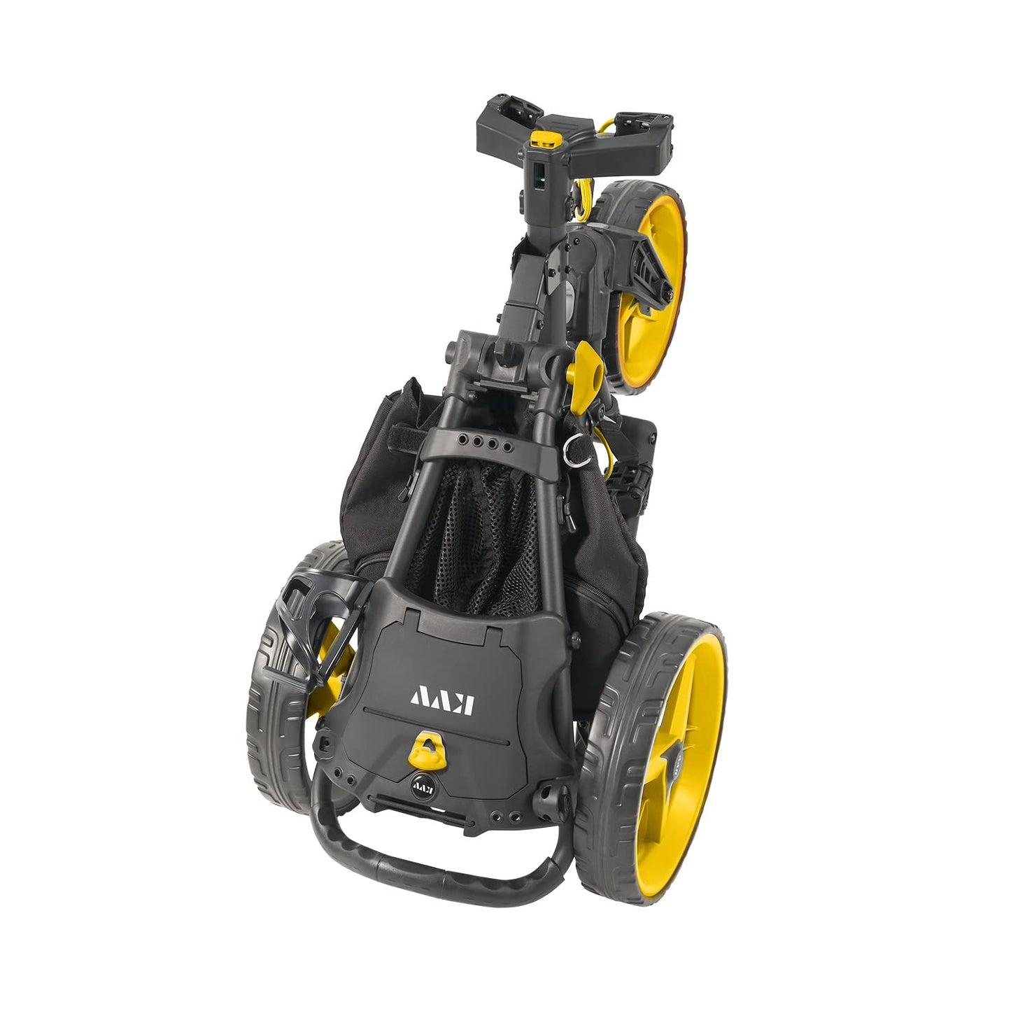 KVV 3 Wheel 360 Rotating Front Wheel Foldable/Collapsible Golf Push Cart with Foot Brake Open and Close in ONE Second-Free Umbrella Holder Included(Charcoal/Yellow)
