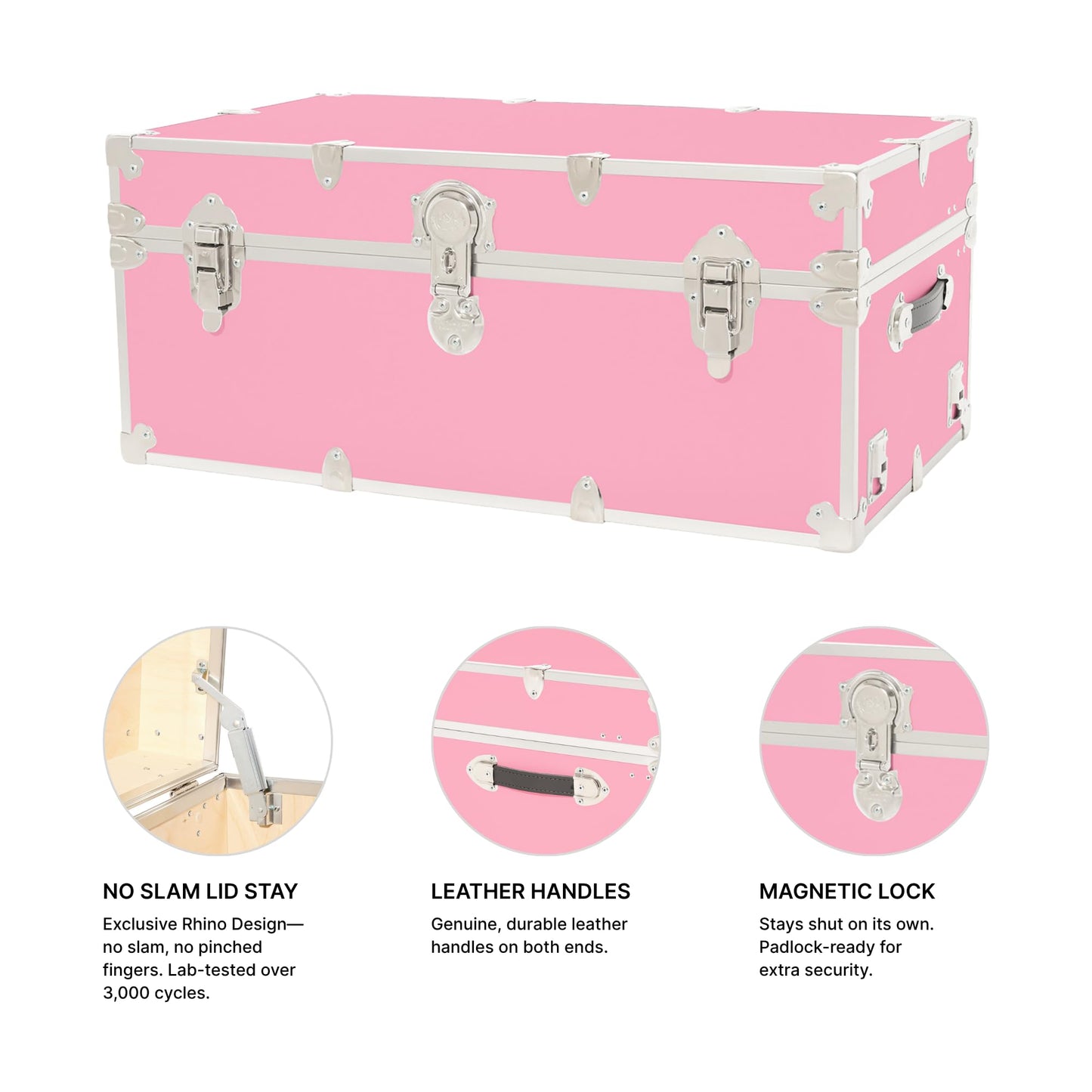 Rhino Trunk & Case Classic XL Trunk - 34"x20"x15", 1500+ lbs Capacity - Many Colors, Soft-Close Lid. Strong, USA Made Summer Camp Footlocker and Secure College Dorm Storage Chest