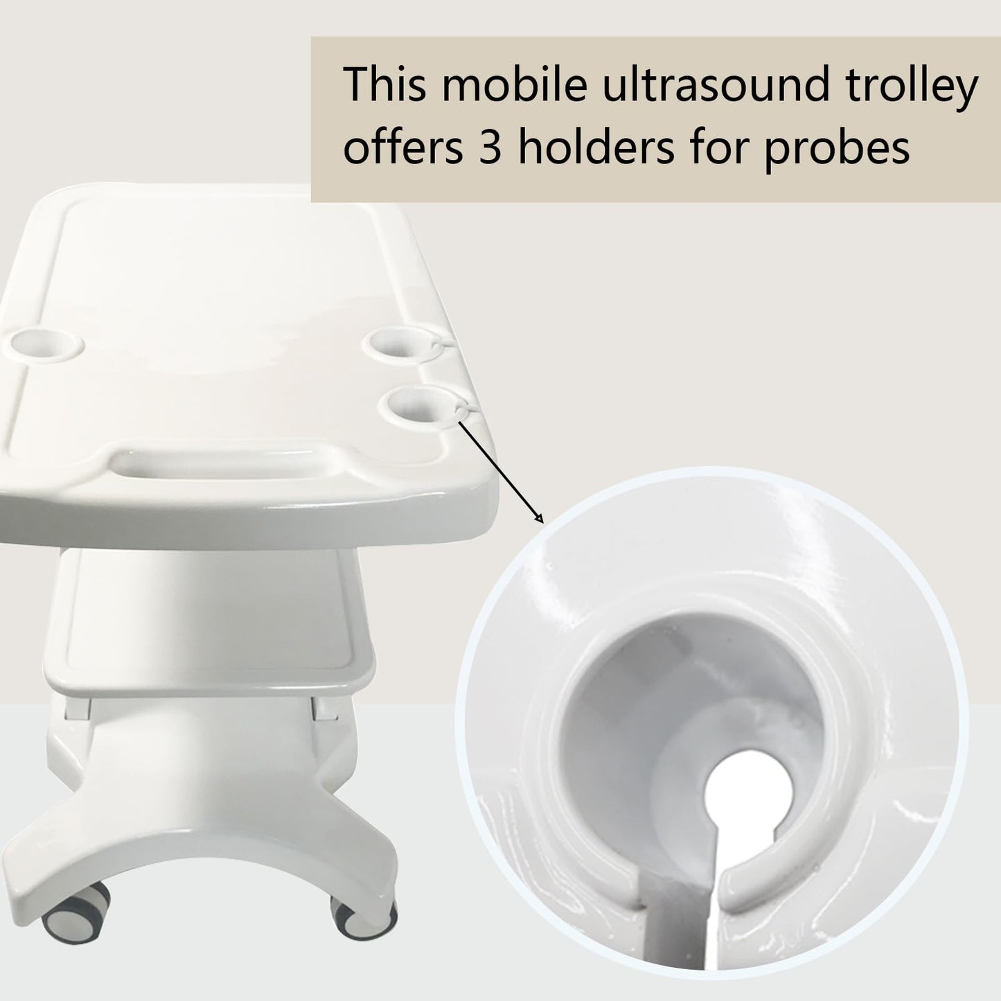 INTSUPERMAI Mobile Trolley for ultrasonic Imaging Scanner System Portable Ultrasound cart White 3 Layers with 2 Brake Wheels,4 Wheels 3 Holes