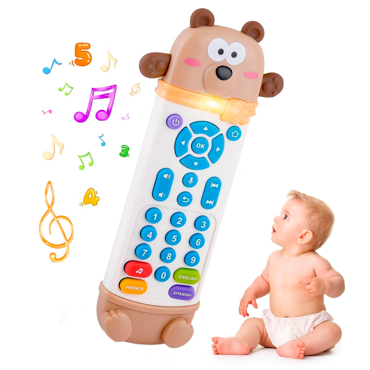 Baby Remote Control Toy with Music and Light - On The Go Remote - Toddler Early Education Learning Toys & Gifts for Boys & Girls Ages 18 Months+ (Bear)