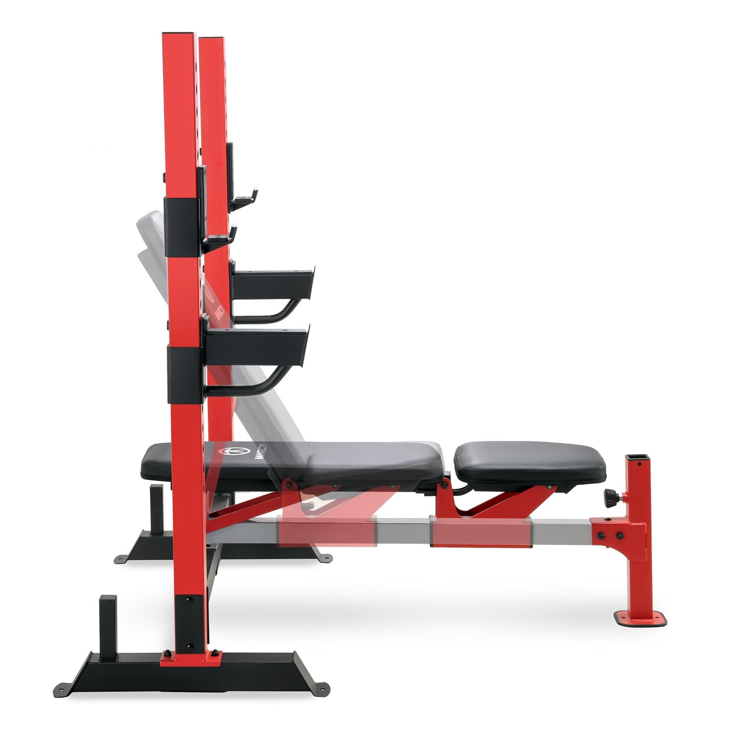 Marcy Deluxe Olympic Weight Bench with Adjustable Back and Bar Catch and Optional Arm Curl, Leg Developer, Lat Tower Attachments (Sold Separately), Personal Home Gym for Strength Training, Weightlifting