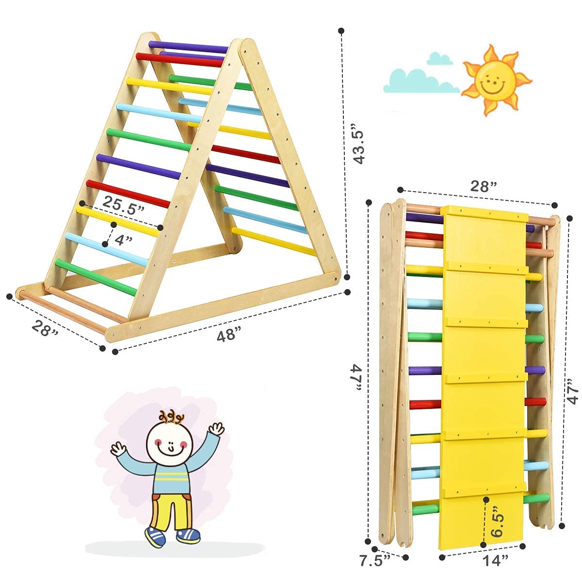 Costzon Foldable Climbing Toys for Toddlers, 3 in 1 Montessori Wooden Triangle Climber for Sliding & Climbing, Kids Indoor Climbers & Gym Play Structures for Boys Girls Gift Present