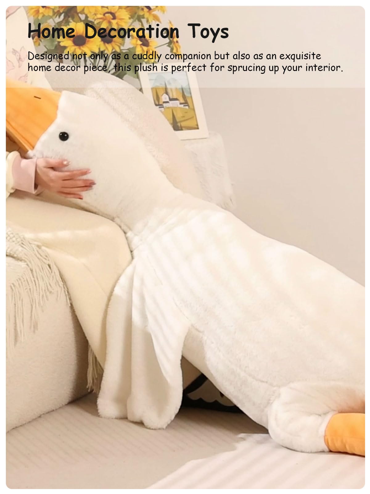 FIAEUGZKM Giant White Goose Plush Pillow, 74.8" Jumbo Fluffy Stuffed Animal Goose Hugging Body Pillow, Extra Large Soft Cuddly Plushy Birthday Gift Toy for Girls Kids Teens Adults, 6.23ft/190cm