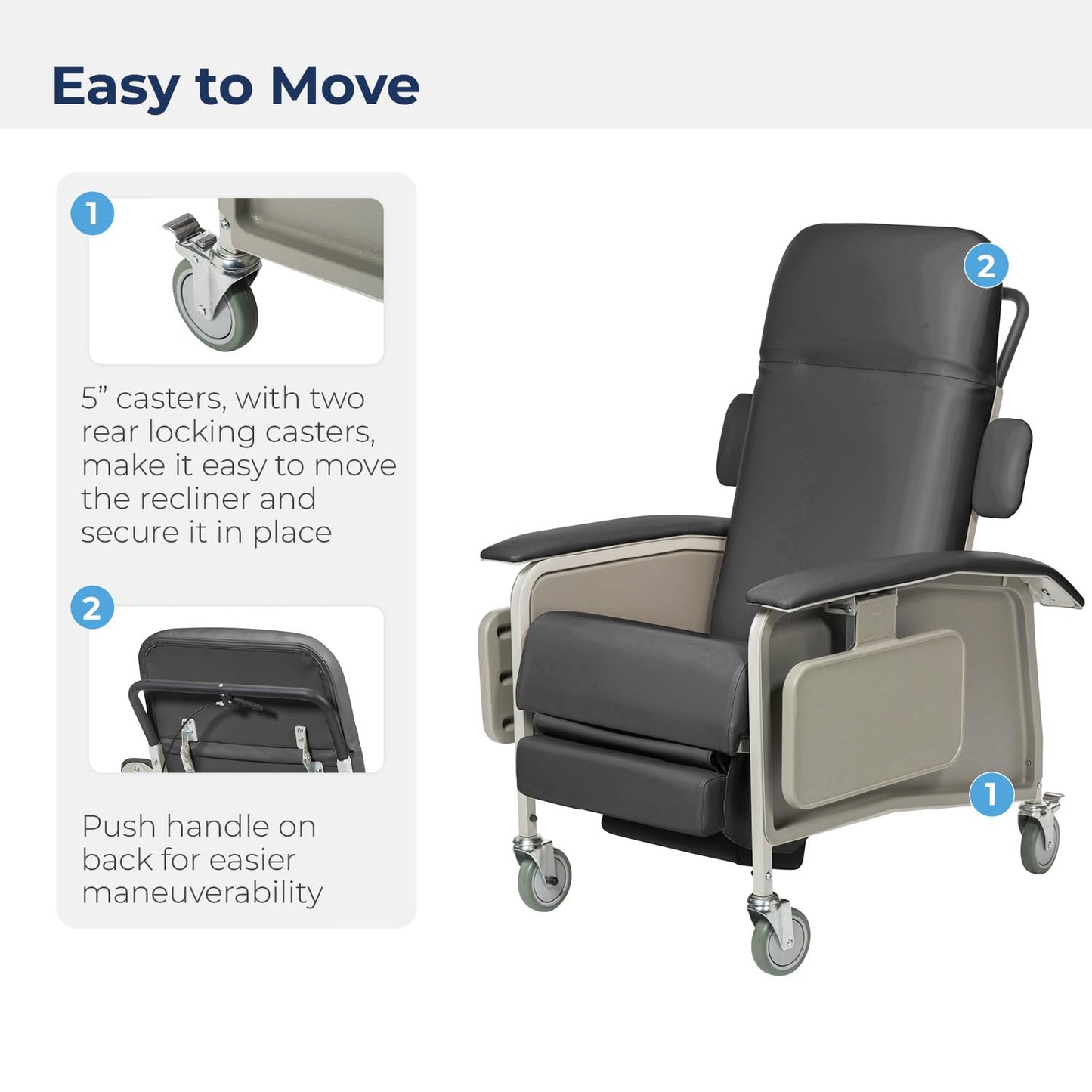 Drive Medical 4 Position Clinical Care Geri Chair Recliner, Reclining Padded Chair with Armrests, Charcoal