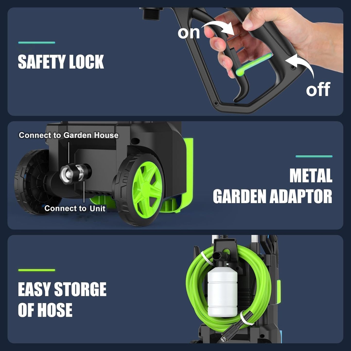 5000 PSI Professional Electric Pressure Washer,4.0 GPM Heavy Duty Power Washer with 4 Nozzles,Foam Cannon,33FT Hose and 500ml Soap Bottle for Home/Cars(Green)