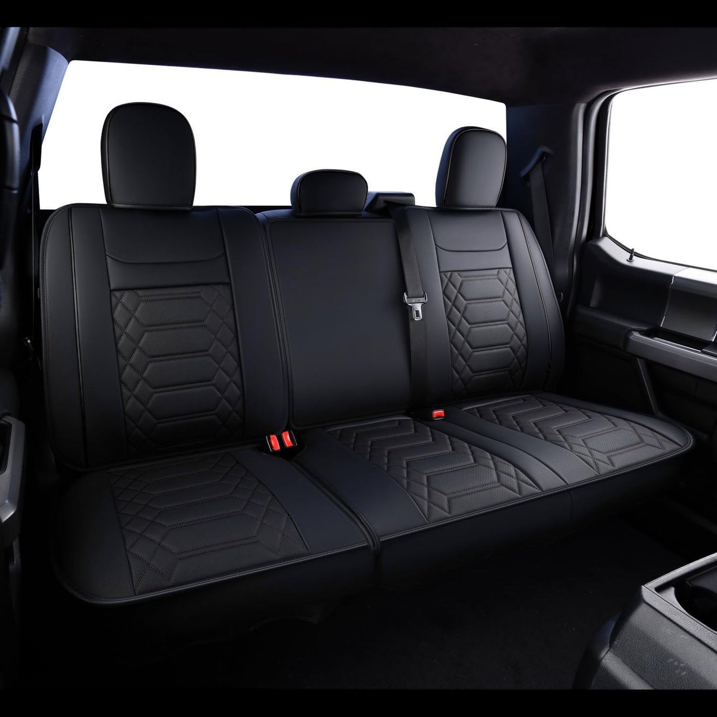 RISINGSTAR F150 Faux Leather Seat Covers, fit for 2015-2025 F150 SuperCrew, and 2017-2025 F250 F350 F450 Super Duty Crew Cab(Full Set, Black)
