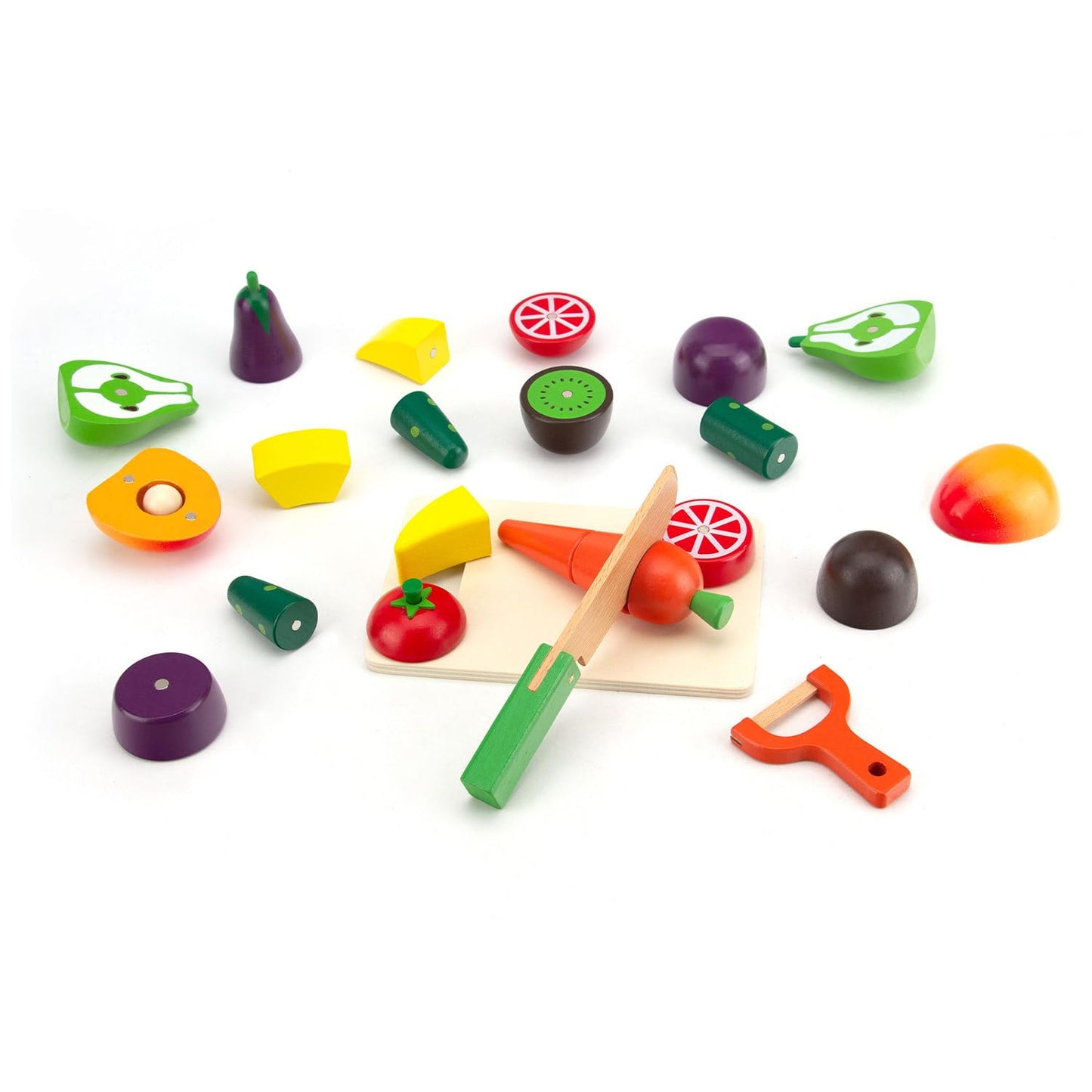GOPLACS Wooden Play Food Sets for Kids Kitchen - Cutting Fruits and Veggies Toddler Toys Pretend Food Play Kitchen Accessories Montessori Educational Toys Gifts for Kids Boys Girls 3+