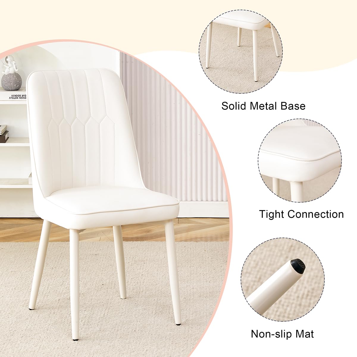 Ebullient 67'' White Dining Table Set for 6, Kitchen Table Chairs Set with Sleek Ripple Pedestal Base, Modern Dining Table Set with 6 Metal Leg Chairs, Ideal for Dining Room, Living Room, Saving Space