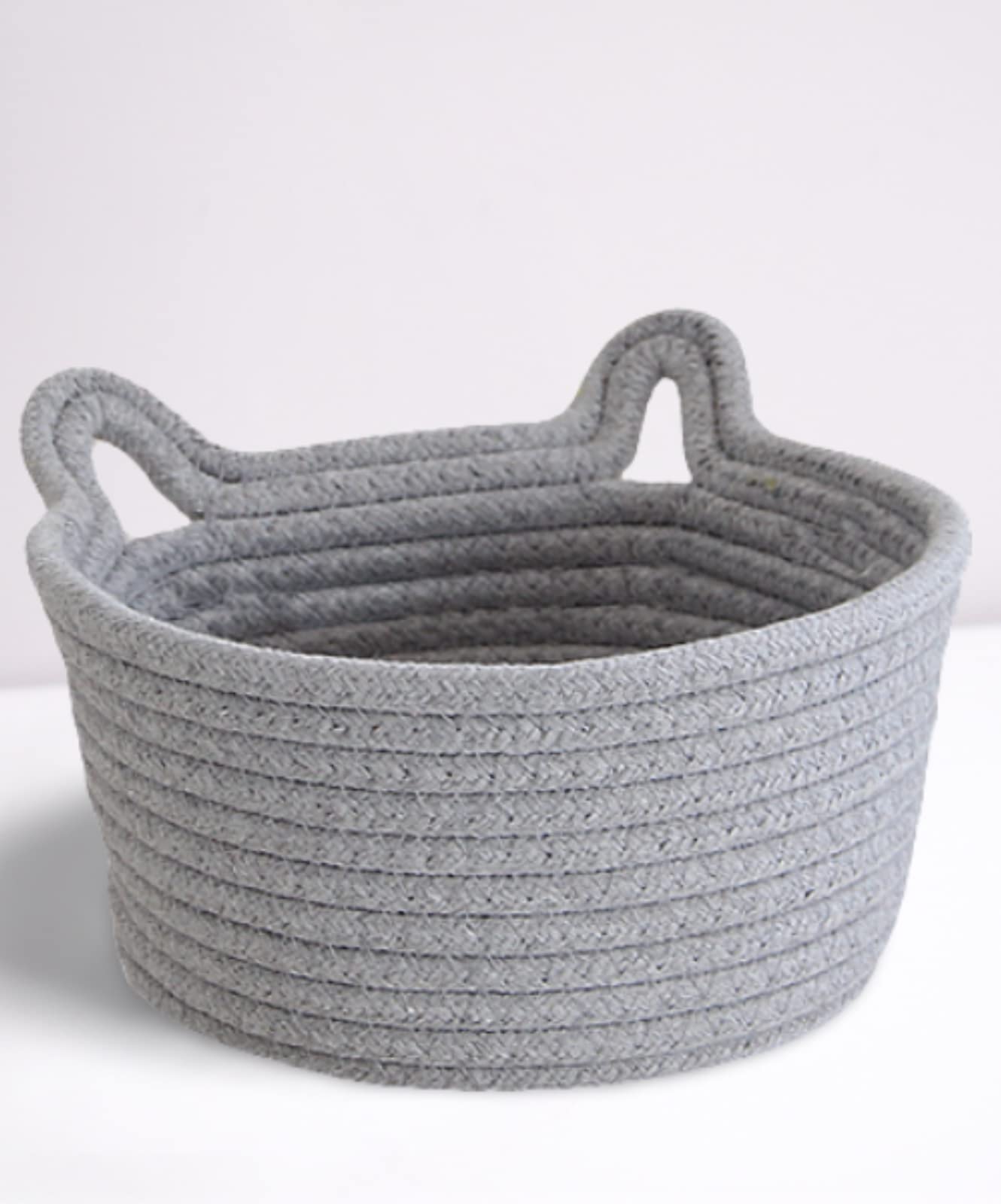 Cafshion Small Cat Ears Toy Organizer, Woven Cotton Rope Basket, Decorative Nursery Bins & Boxes Gift Basket Empty for Baby Pet Toy Storage