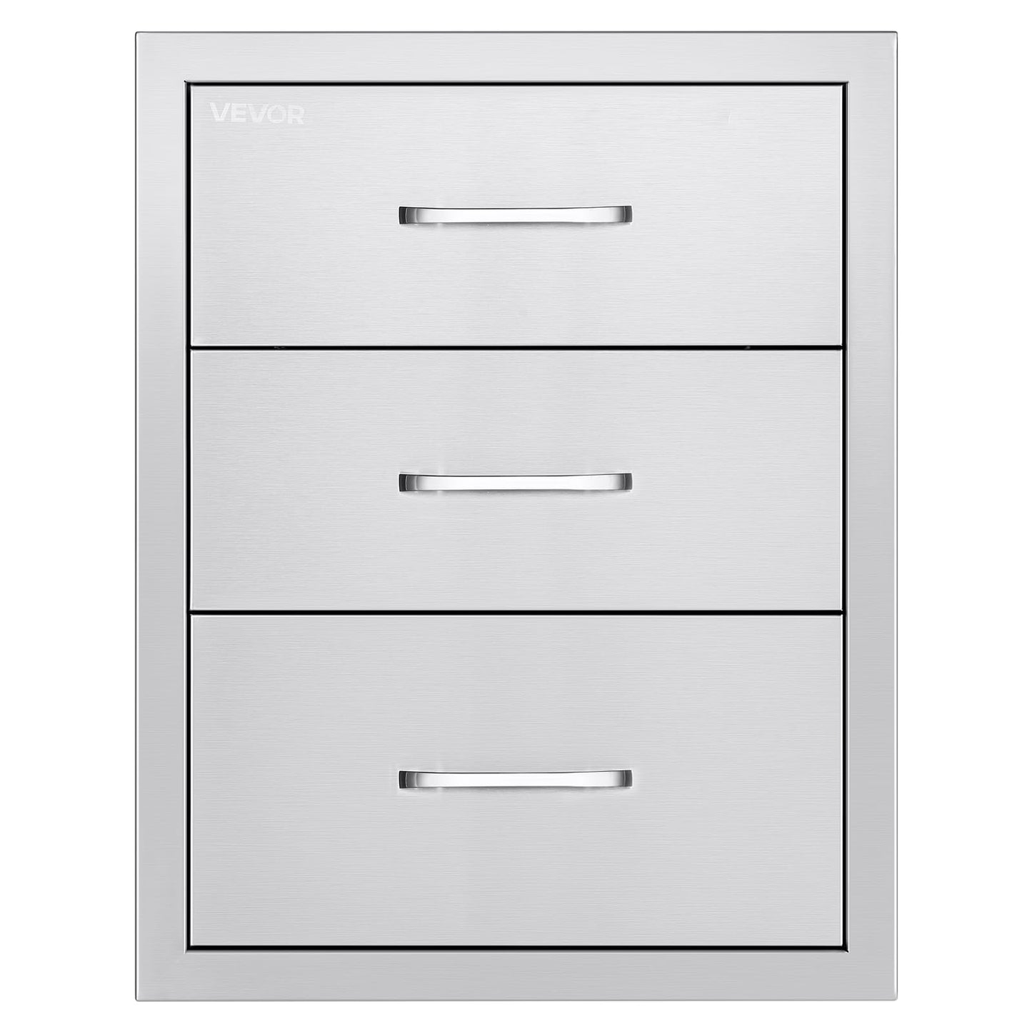 VEVOR Outdoor Kitchen Drawers 18.11"W x 23.23"D x 23.23"H, Triple-Access Stainless Steel BBQ Drawers with Handles, BBQ Island Drawer for Outdoor Kitchens or Barbeque Island Patio Grill Station