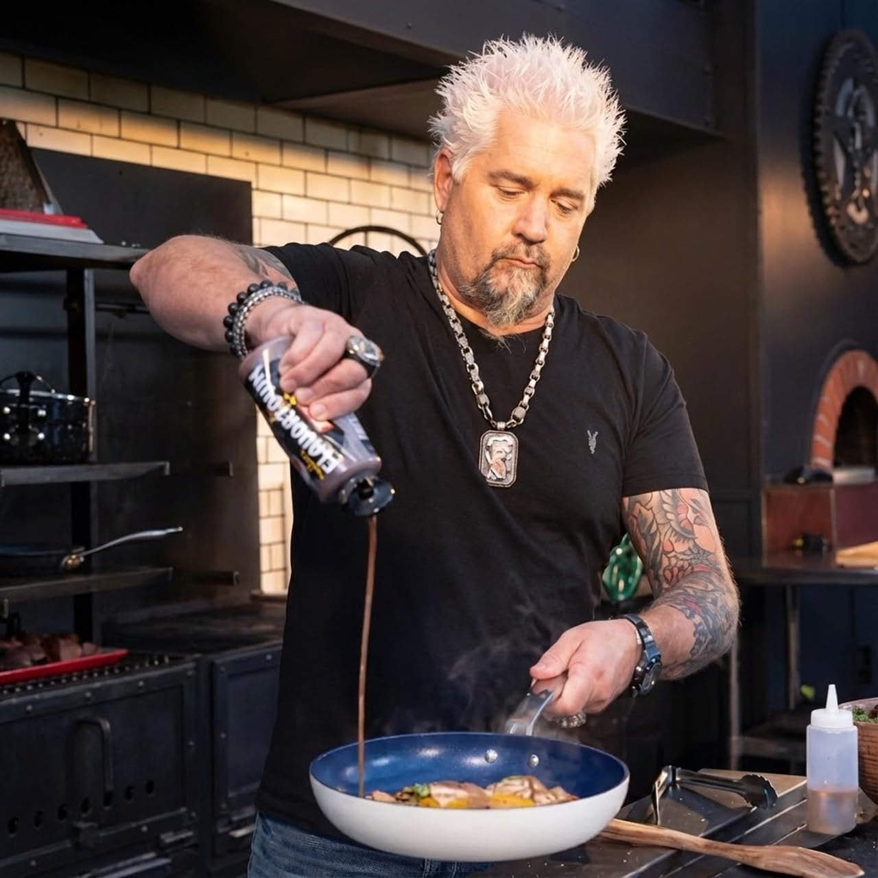 Guy Fieri's Flavortown 15-Piece Ceramic Cookware Set, Nonstick Pots and Pans for Cooking, Induction Compatible (Blue & White, 15-Piece, Induction-compatible)