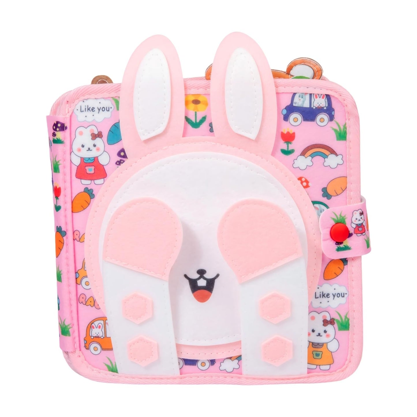 Bunny Montessori Busy Book for Toddlers 1-3- Preschool Felt Quiet Busy Book with Animal Sensory Mats- Early Learning Set for 1 2 3 Years Old Autism Sensory Toy-Airplane Travel Toy for Kids Girls Gifts