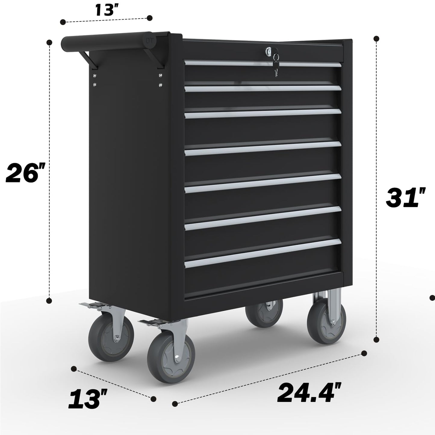 7-Drawer Rolling Tool Chest,Metal Rolling Tool Chest with Wheels and Locking Tool Box,Portable Metal Tool Box for Warehouse,Garage, Repair Shop, Workshop (Black, 7-Drawer)