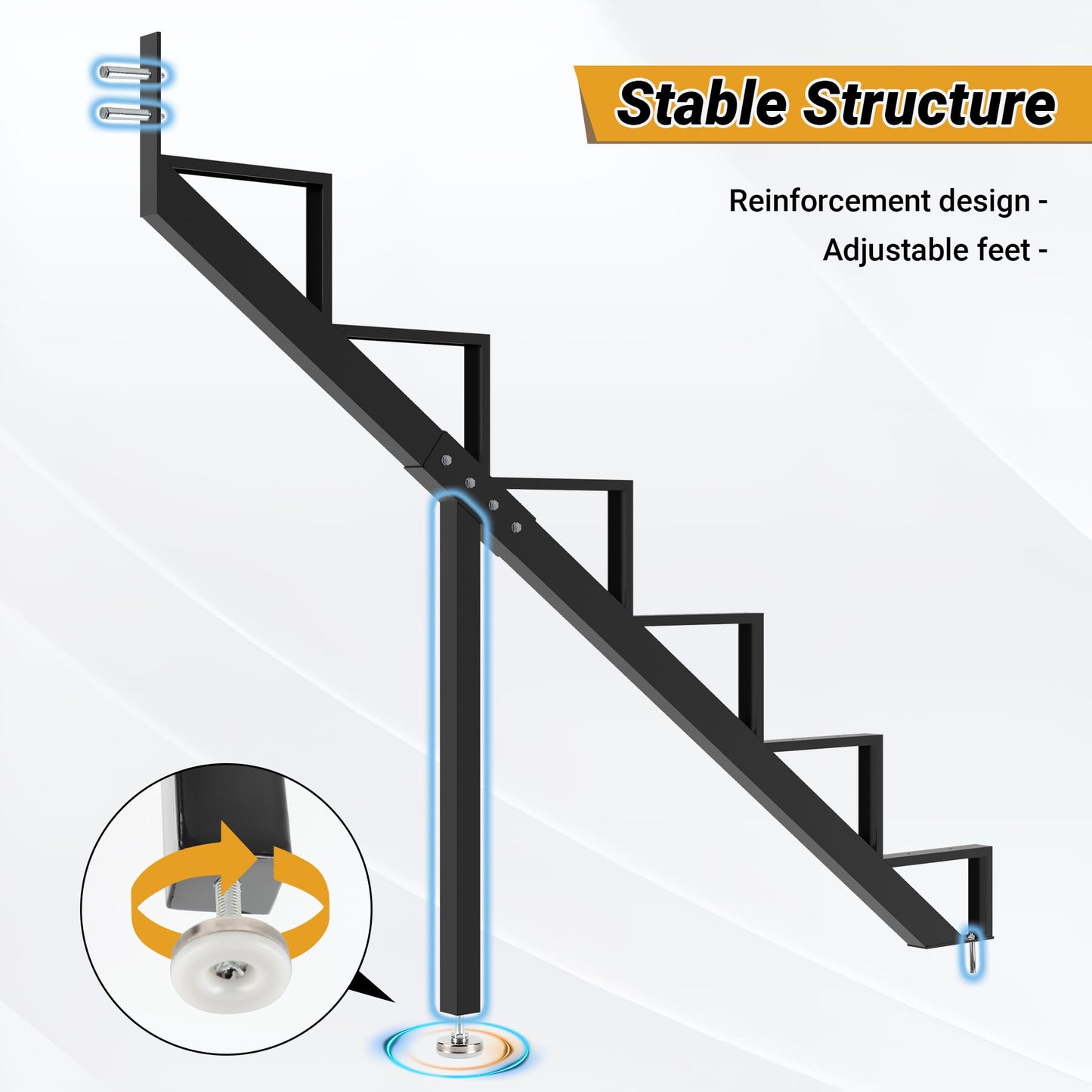 Toriexon Steel Stair Step Riser 6-Step, Metal Stair Stringer with Reinforcing Support Legs, Heavy Duty Steel Stair Stringer for 50" Height Deck and Outdoor Steps (2 Pack)