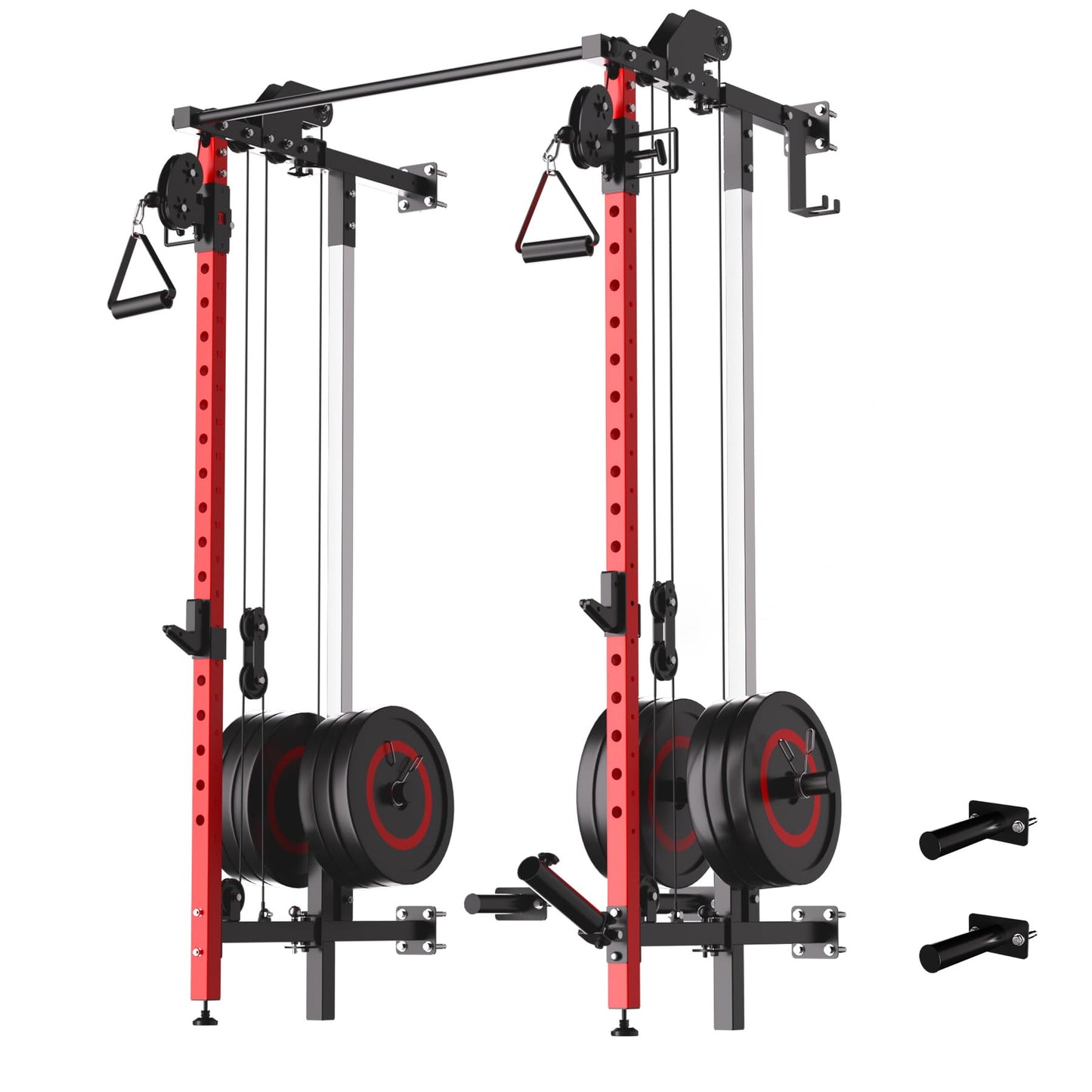 Garvee Folding Squat Rack, Wall Mounted Power Rack with Dual Independent Pulley System & Pull Up Bar, Multi-Function Power Cage with for Home Gym Space-Saving