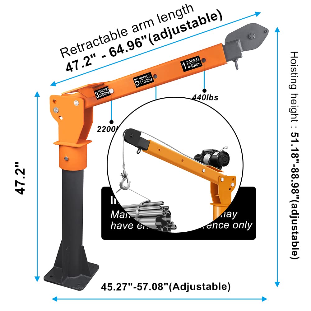 ROCK-HULK 2200lb Folding Truck-Mounted Bed Crane - 5000lb Winch, Painted Steel Jib Hoist Lift for Pickups (12V/24V Electric/Hand Operated)
