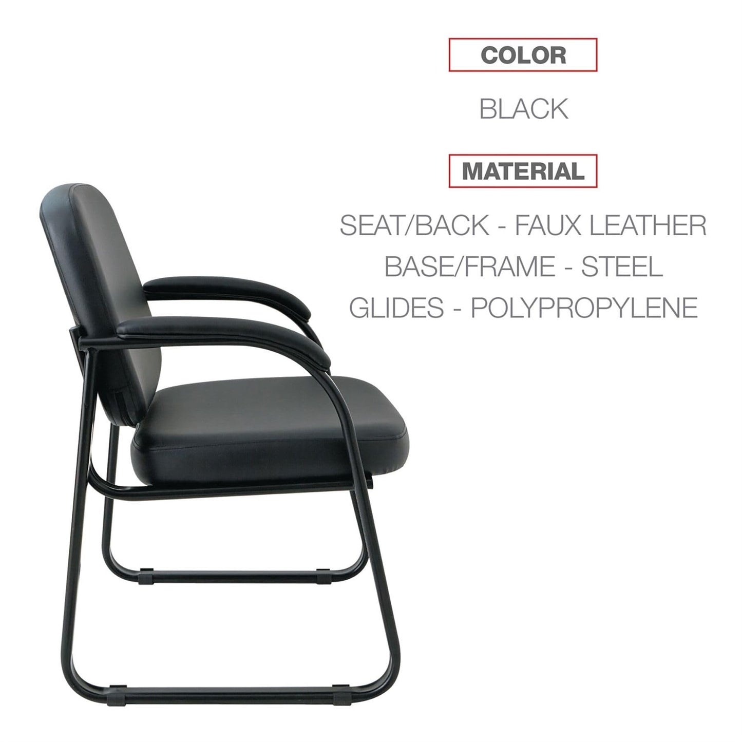 Alera Genaro Series Faux Leather Half-Back sled Base Guest Chair, 25" x 24.80" x 33.66", Black seat, Black Back, Black Base