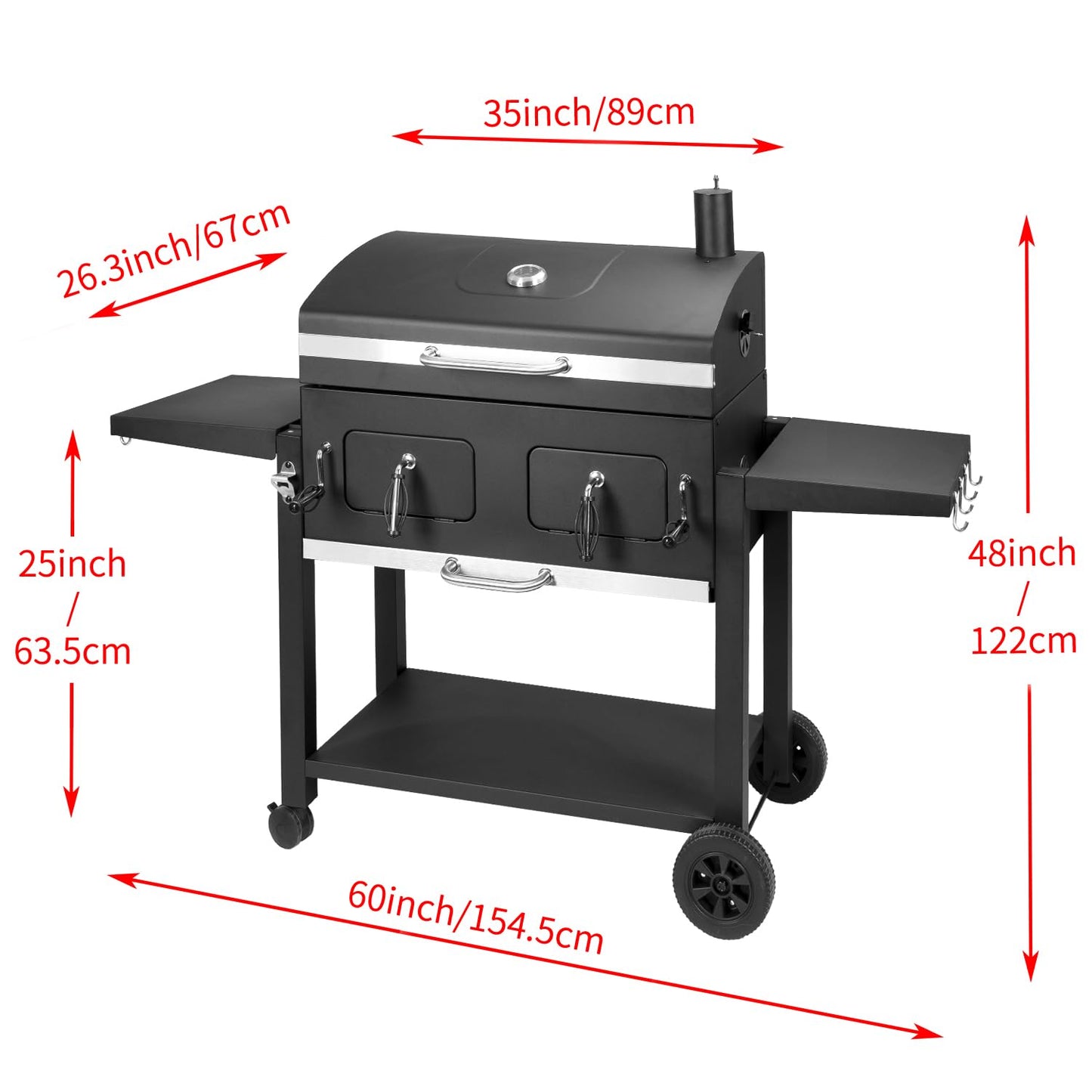 Kenadne Charcoal Grill Outdoor BBQ Grill, Extra Large Cooking Area 794 Square Inches with Two Individual & Adjustable Charcoal Tray, Foldable Side Tables for Outdoor Cooking grill Backyard