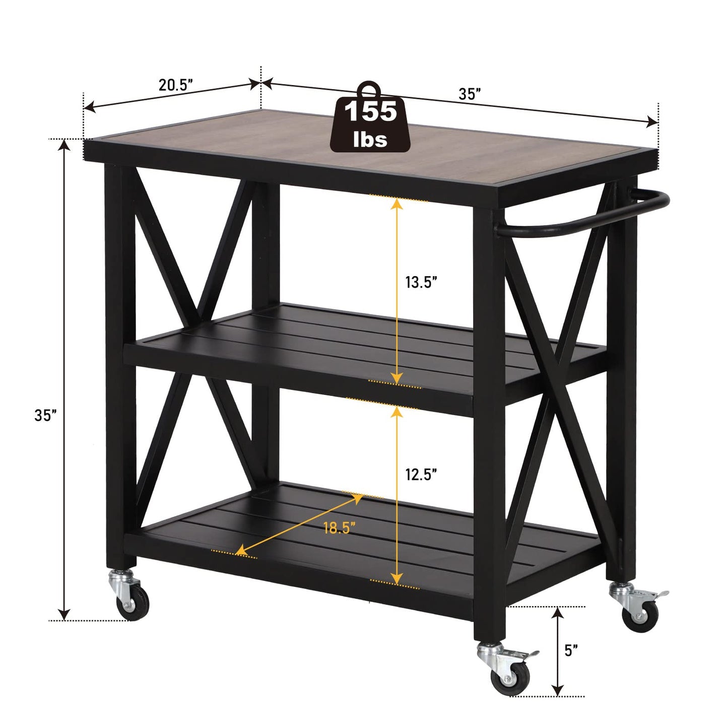PHI VILLA Outdoor Grill Table, Elegant Grill Cart with Ceramic Wood Grain Table Top, Serving Cart with Shelves, Patio Grilling Backyard BBQ Grill Cart, Black
