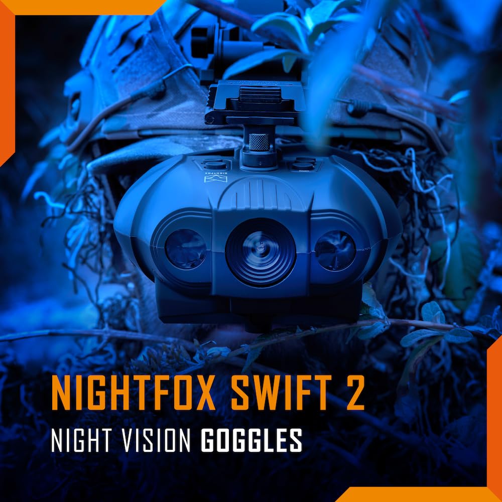 Night Vision Goggles - Nightfox Swift 2 Pro NVG Goggles, Head or Helmet Mounted, Wide FOV, 1x Magnification NVGs, 1080p Video Recording, Stealth Infrared 940nm IR, Tactical Digital NODs for Airsoft